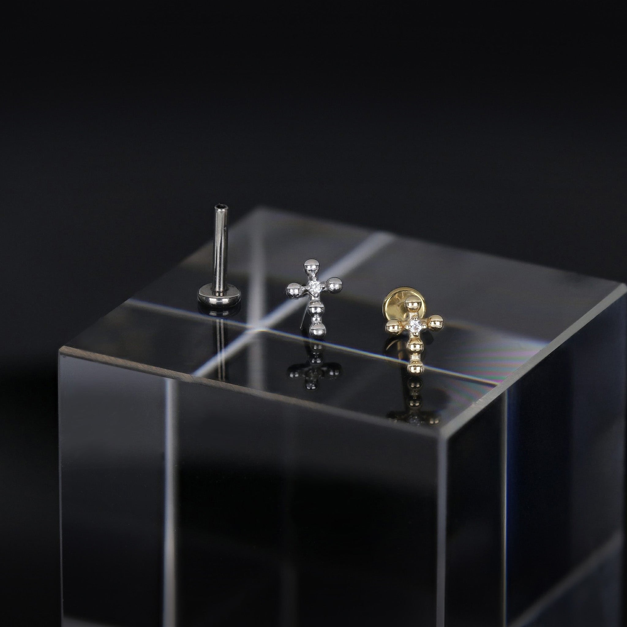 Tiny Bead Cross CZ Flat Back Stud