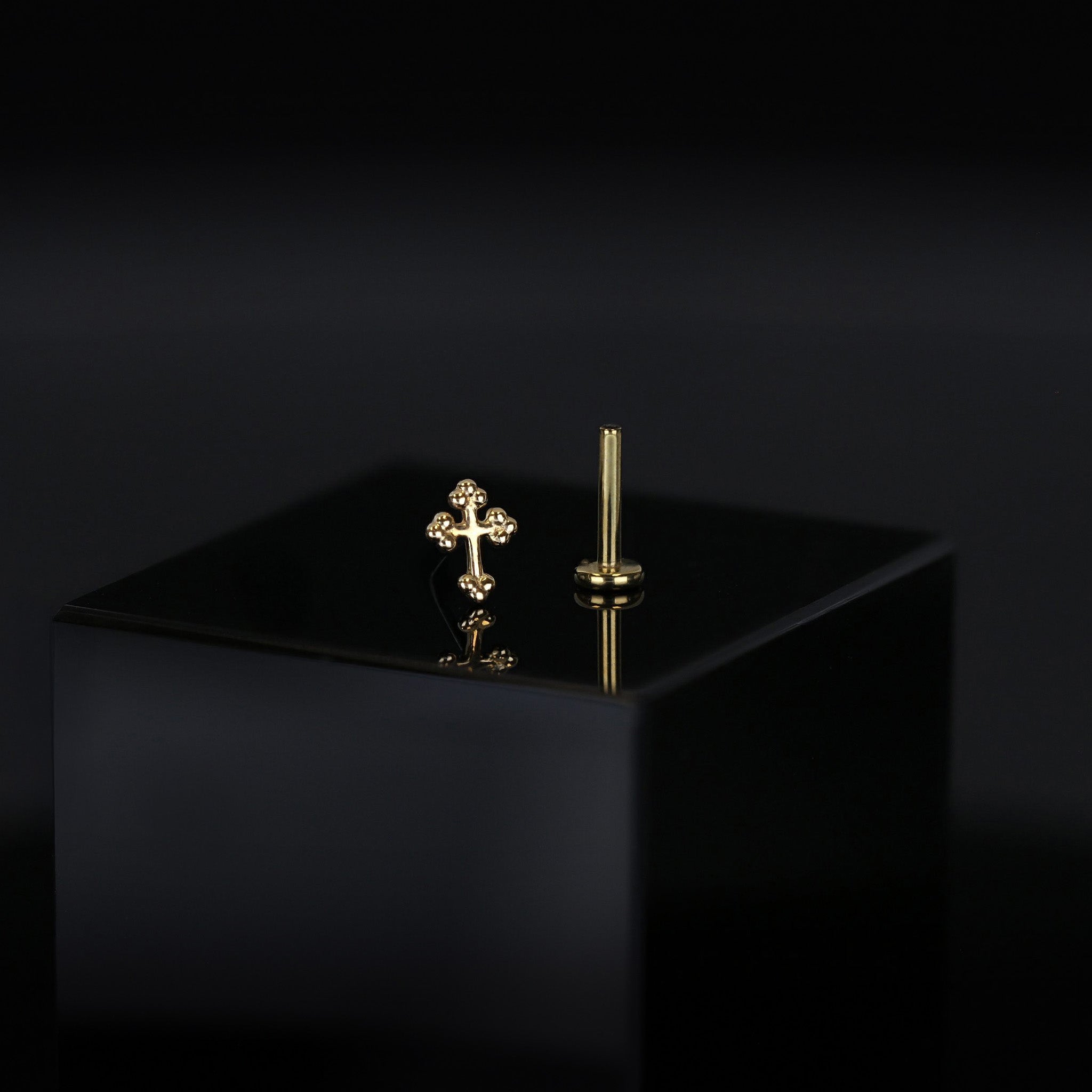 Micro Bead Cross Flat Back Stud