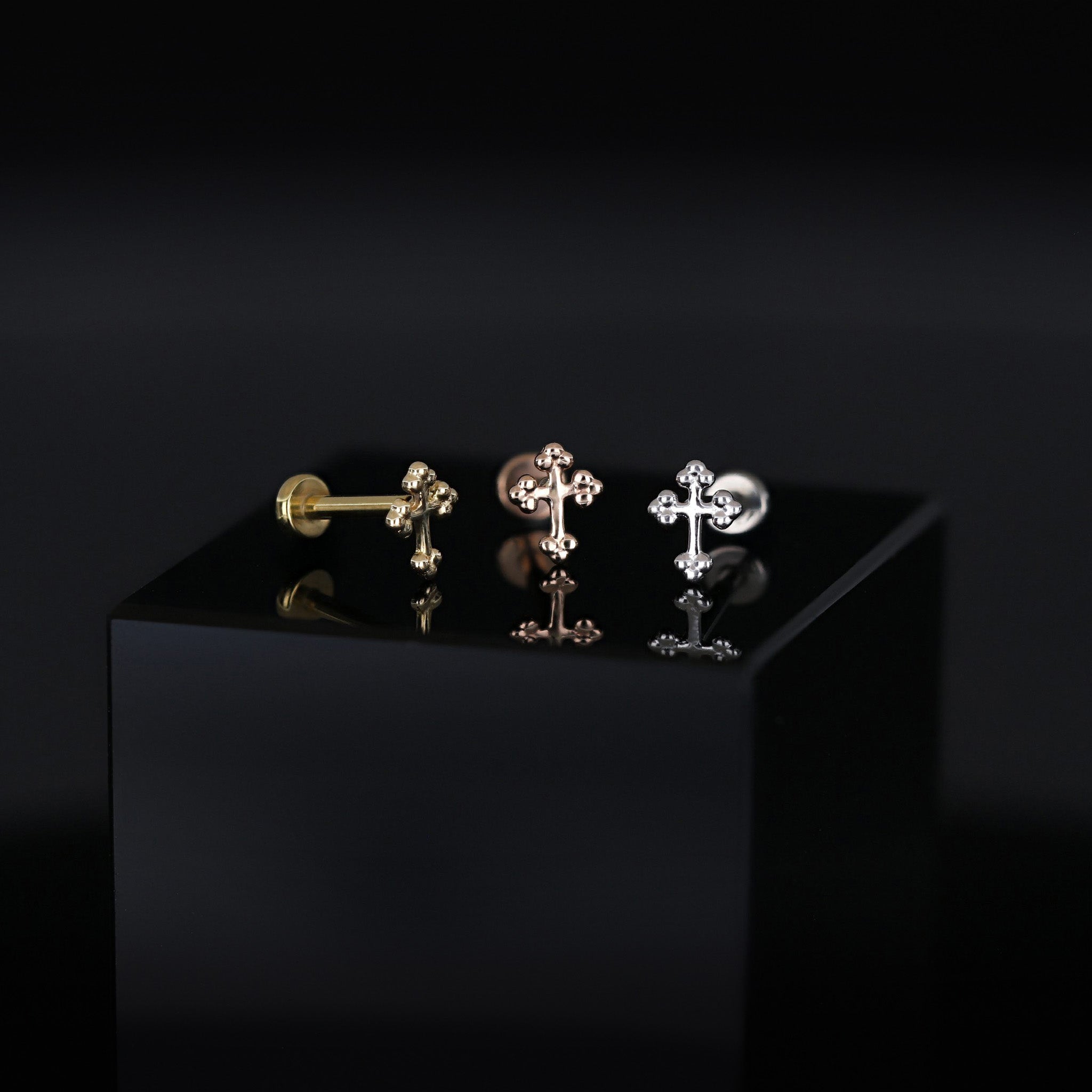 Micro Bead Cross Flat Back Stud