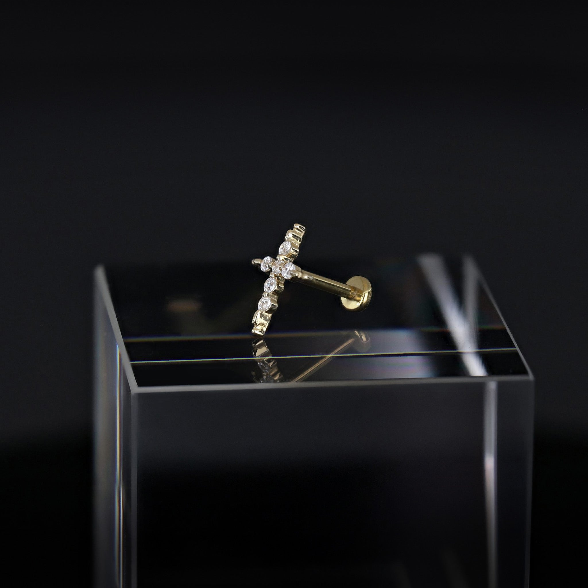 Delicate CZ Cross Flat back stud