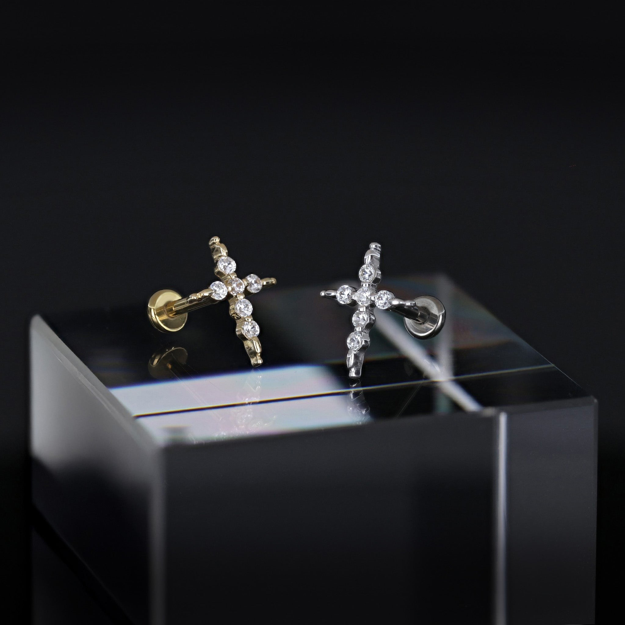 Delicate CZ Cross Flat back stud