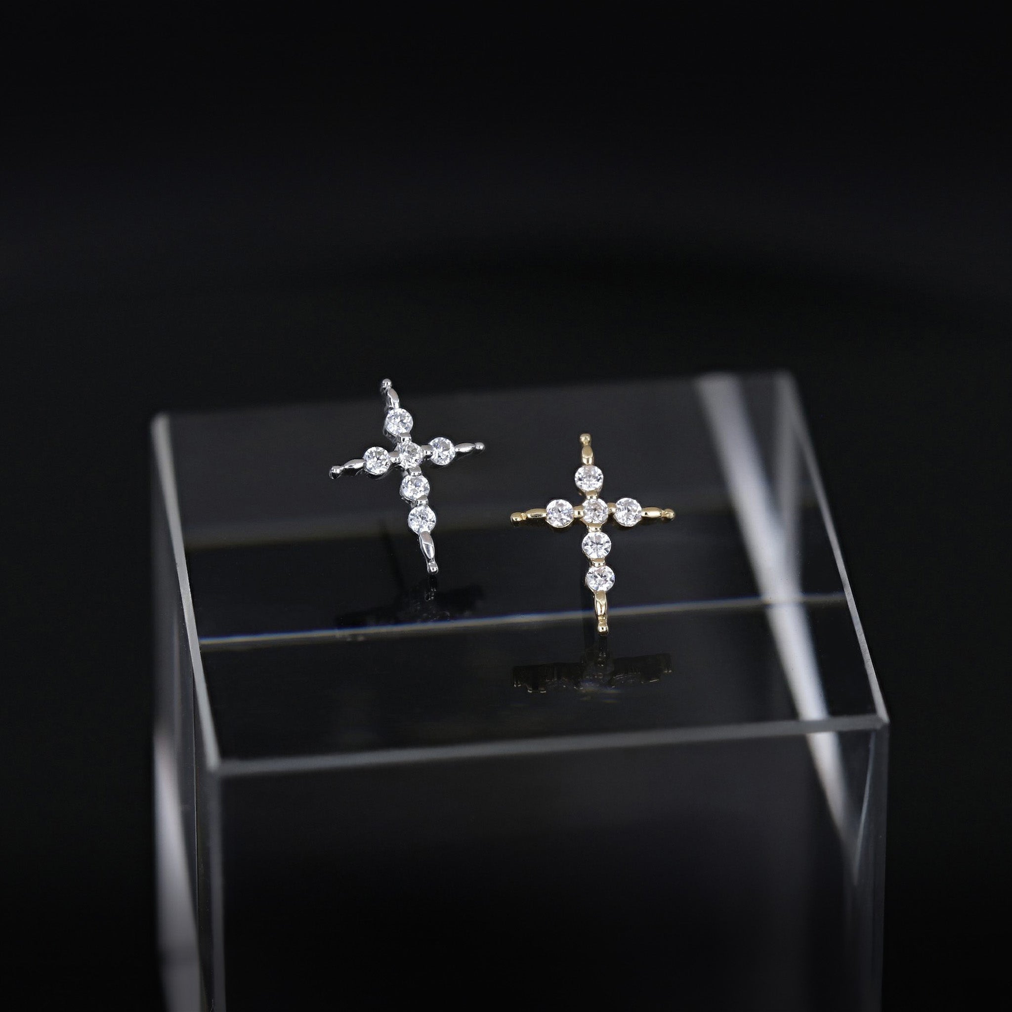 Delicate CZ Cross Flat back stud