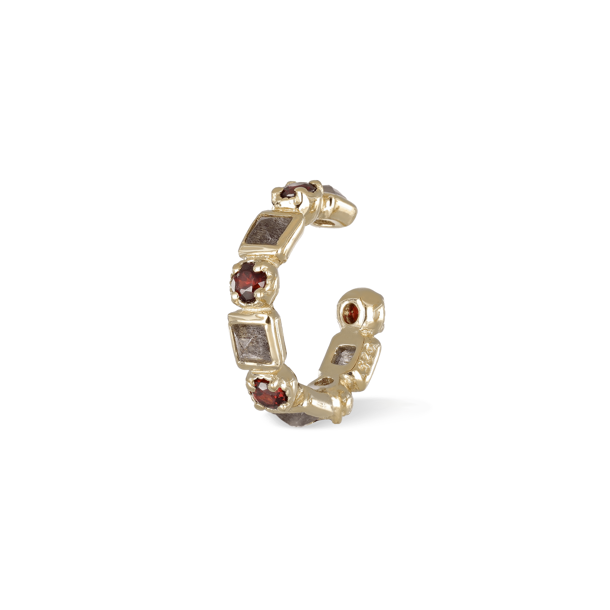 BEATTI Hoops Gold / Garnet + Black Labradorite Sample Sale • Multi Gemstones Earcuff YG SS25 SS25 EC 002 SV G/LB Sample Sale • Multi Gemstones Earcuff YG SS25