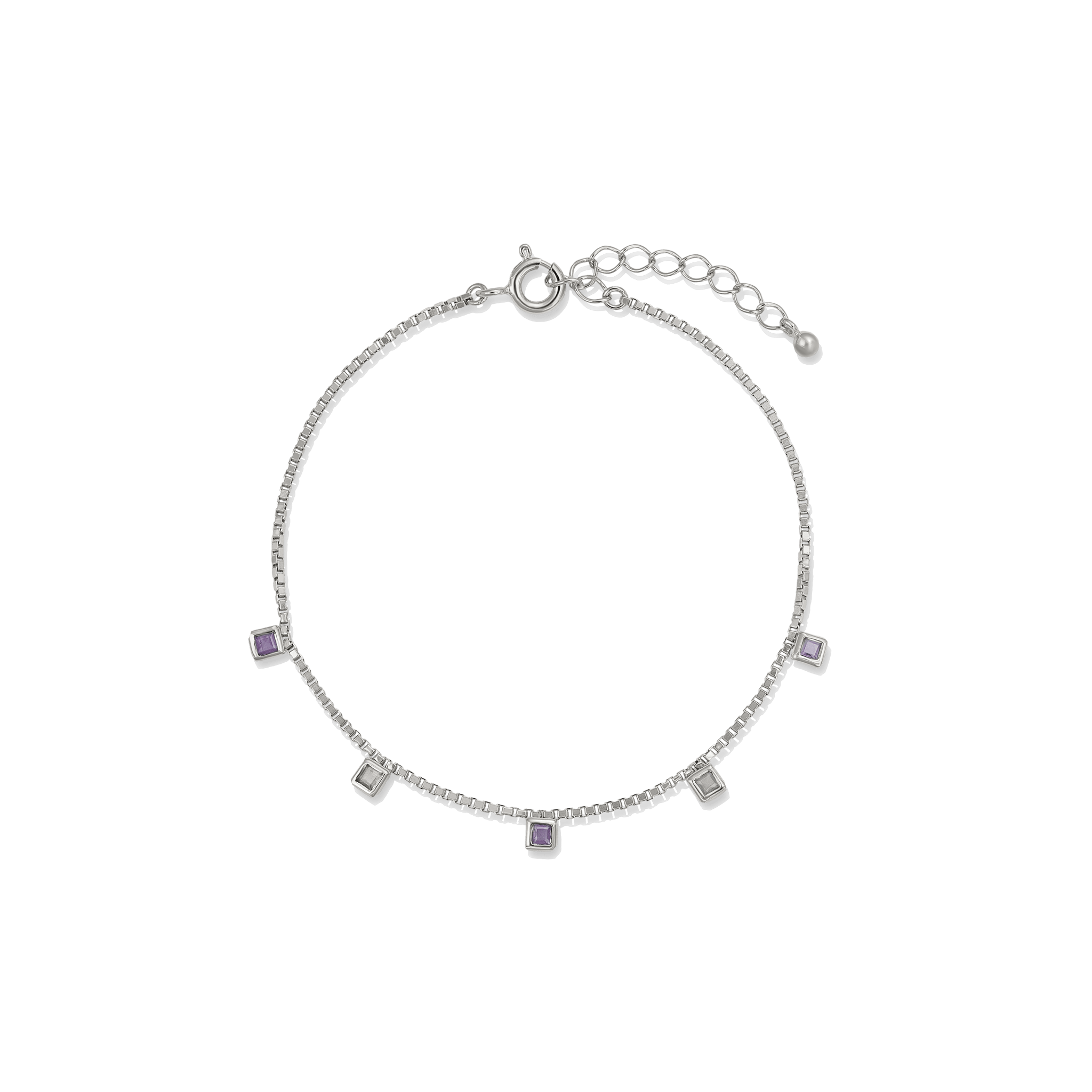 BEATTI Bracelet Silver / Amethyst Rainbow+Moonstone Sample Sale • Tiny Square Gemstone Bracelet SV OG SS25 SS25 BR 018 SV S Sample Sale • Tiny Square Gemstone Bracelet SV OG SS25