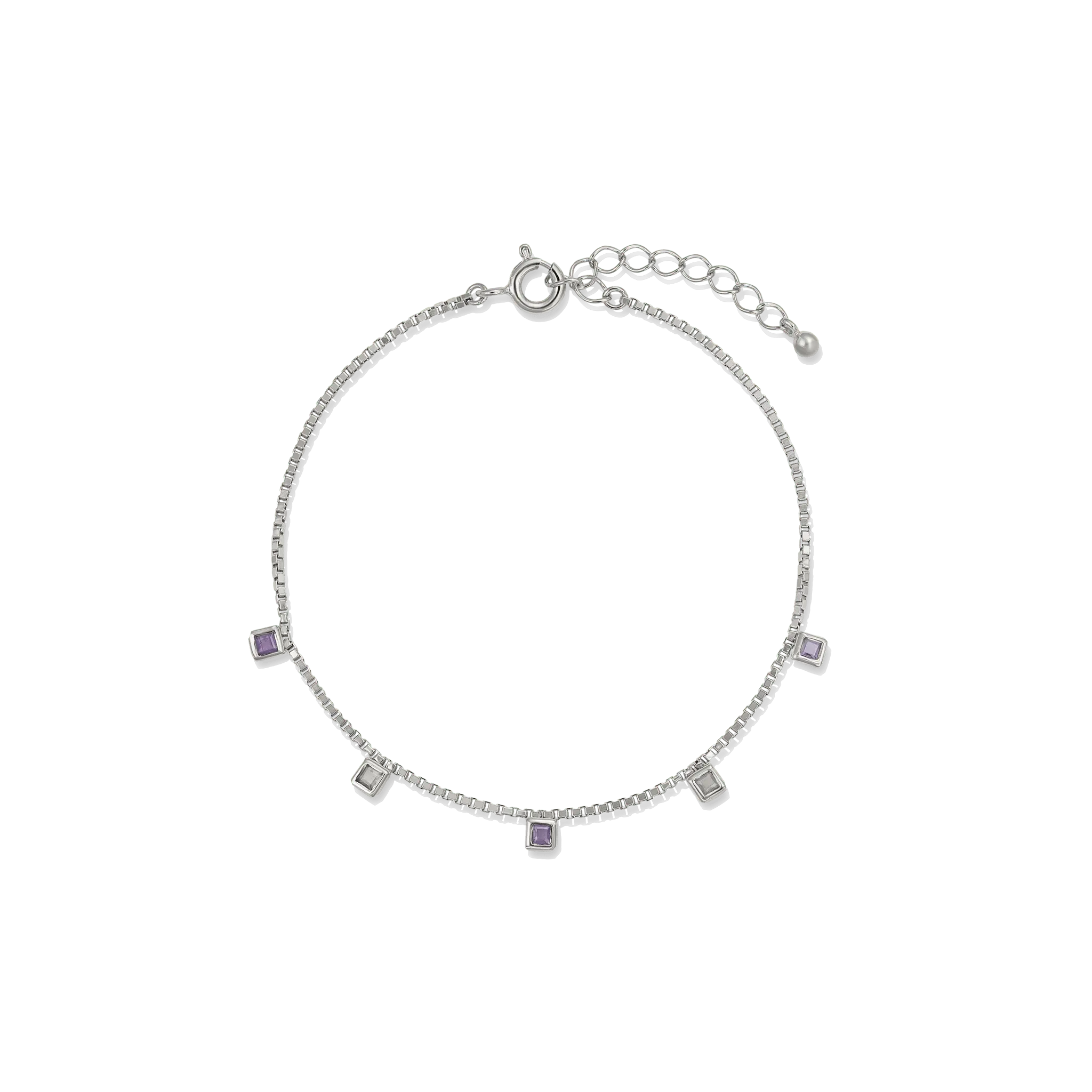 BEATTI Bracelet Silver / Amethyst Rainbow+Moonstone Sample Sale • Tiny Square Gemstone Bracelet SV OG SS25 SS25 BR 018 SV S Sample Sale • Tiny Square Gemstone Bracelet SV OG SS25