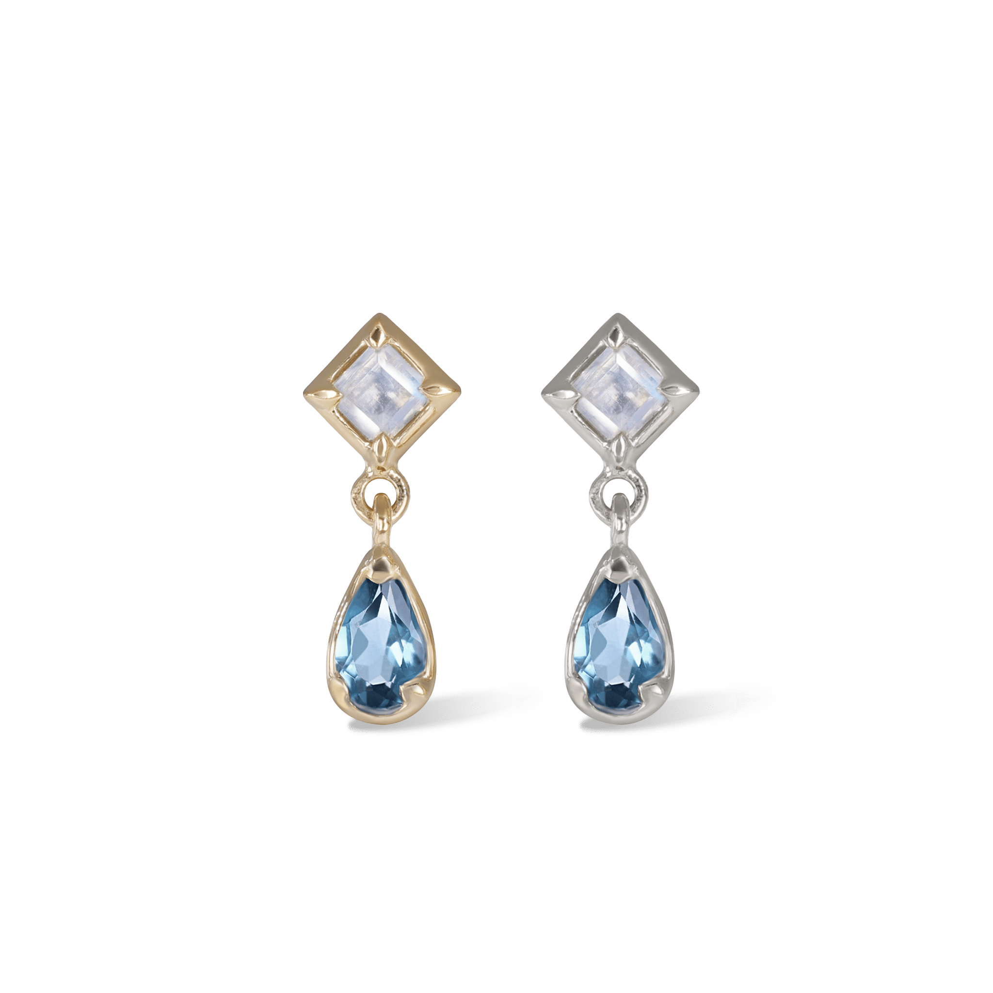 BEATTI Threadless Ends Esther • Moonstone + London Blue Topaz Flat Back Stud Esther • Moonstone + London Blue Topaz Flat Back Stud
