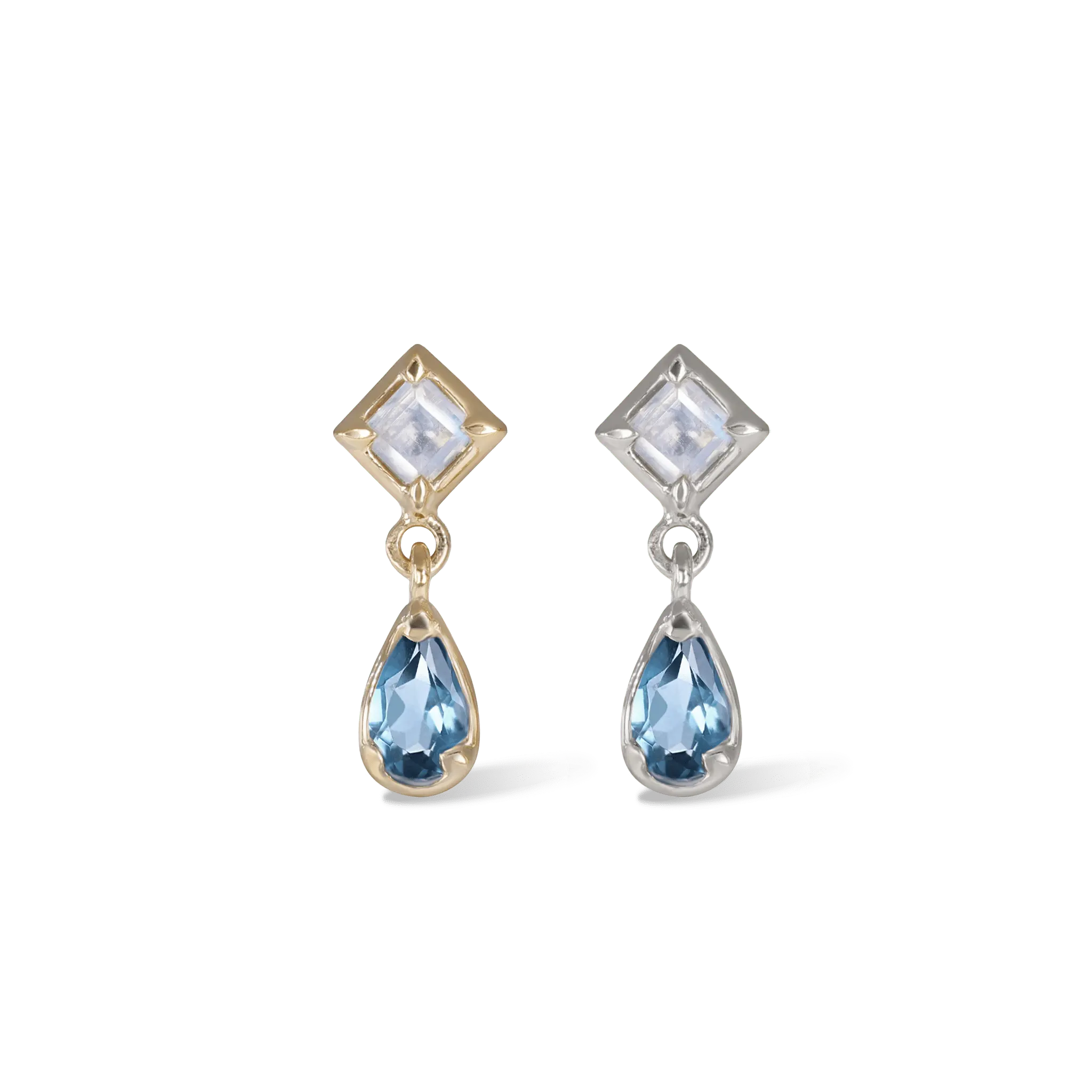 BEATTI Threadless Ends Esther • Moonstone + London Blue Topaz Flat Back Stud Esther • Moonstone + London Blue Topaz Flat Back Stud