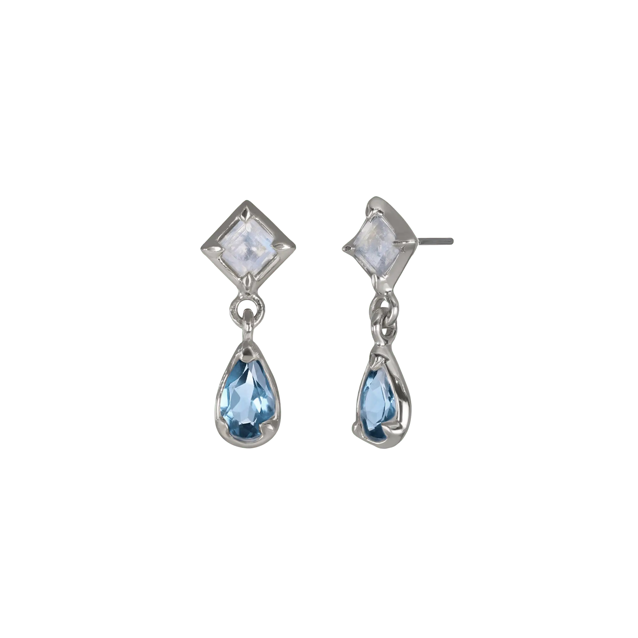 BEATTI Threadless Ends Esther • Moonstone + London Blue Topaz Flat Back Stud Esther • Moonstone + London Blue Topaz Flat Back Stud