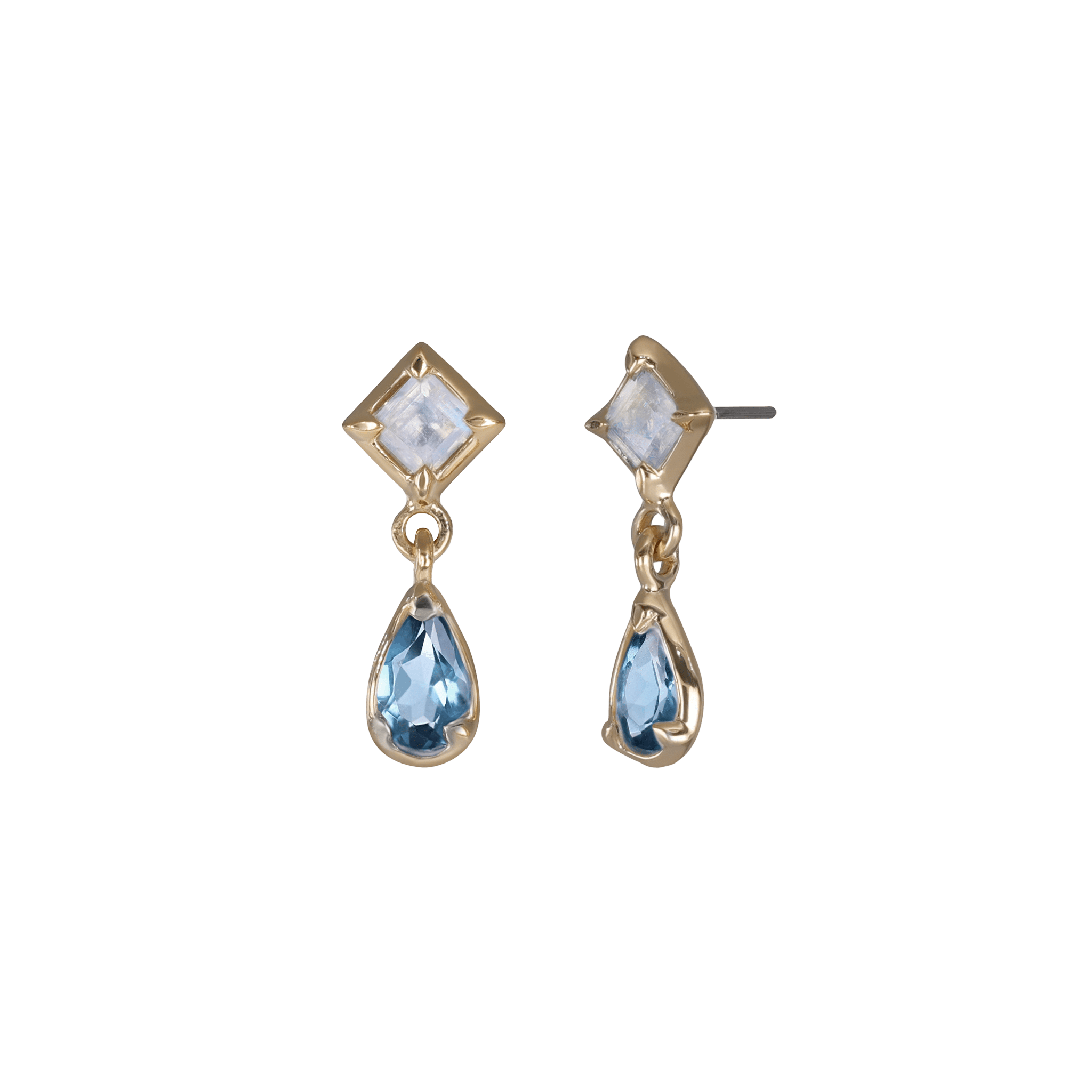 BEATTI Threadless Ends Esther • Moonstone + London Blue Topaz Flat Back Stud Esther • Moonstone + London Blue Topaz Flat Back Stud