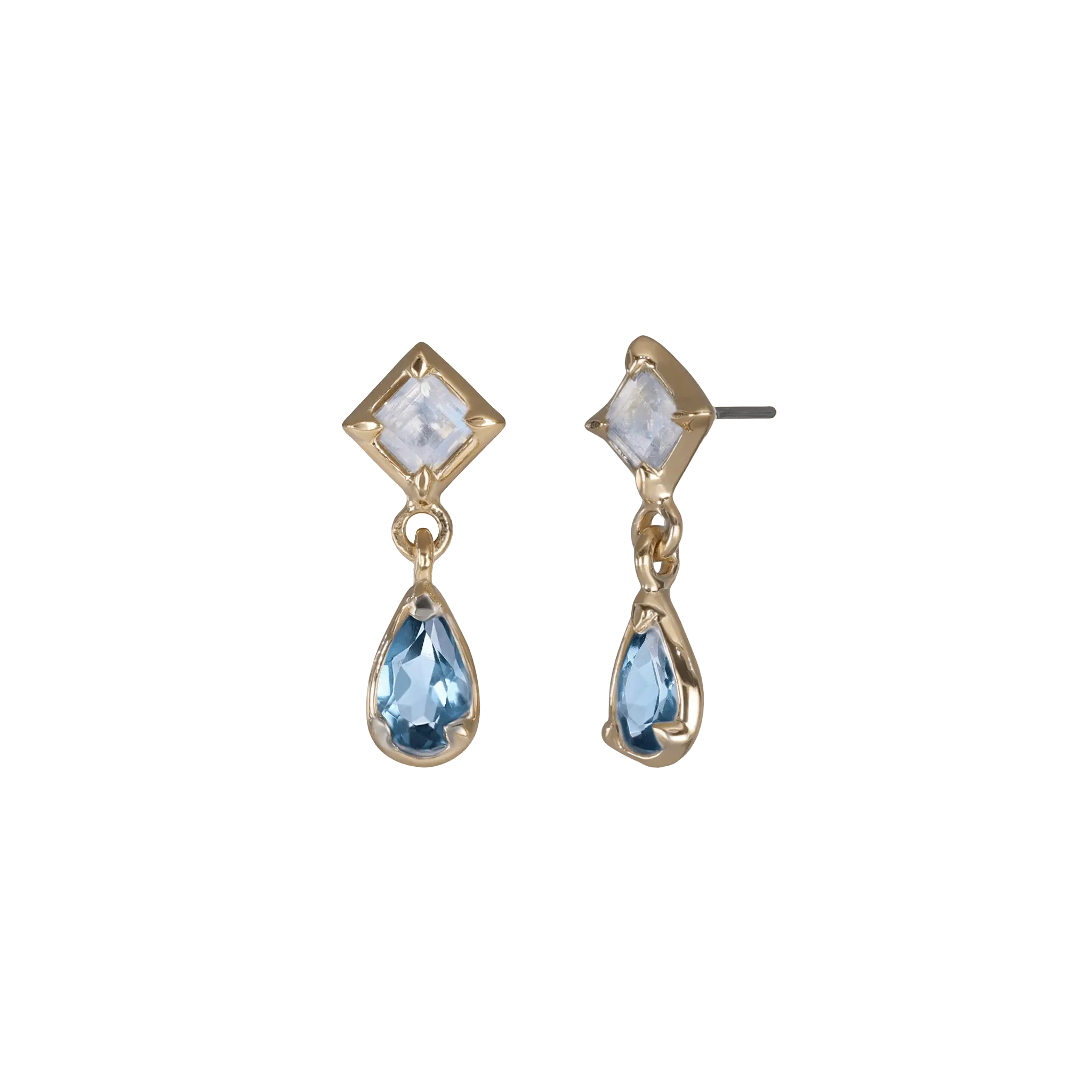 BEATTI Threadless Ends Esther • Moonstone + London Blue Topaz Flat Back Stud Esther • Moonstone + London Blue Topaz Flat Back Stud