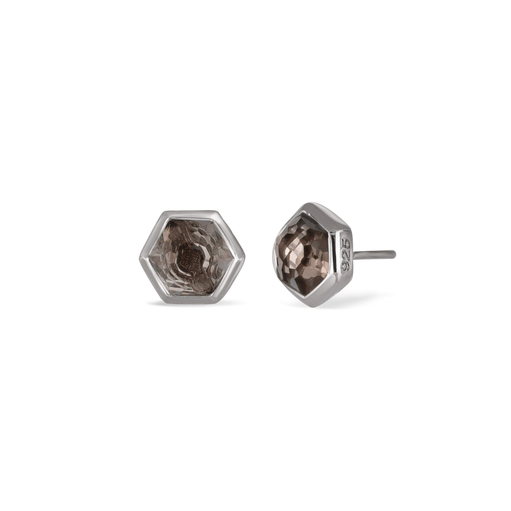 BEATTI Threadless Ends Silver / Smoky Quartz Aria • Natural Gemstone Flat Back Stud BTE016 SQ SILVER Aria • Natural Gemstone Flat Back Stud