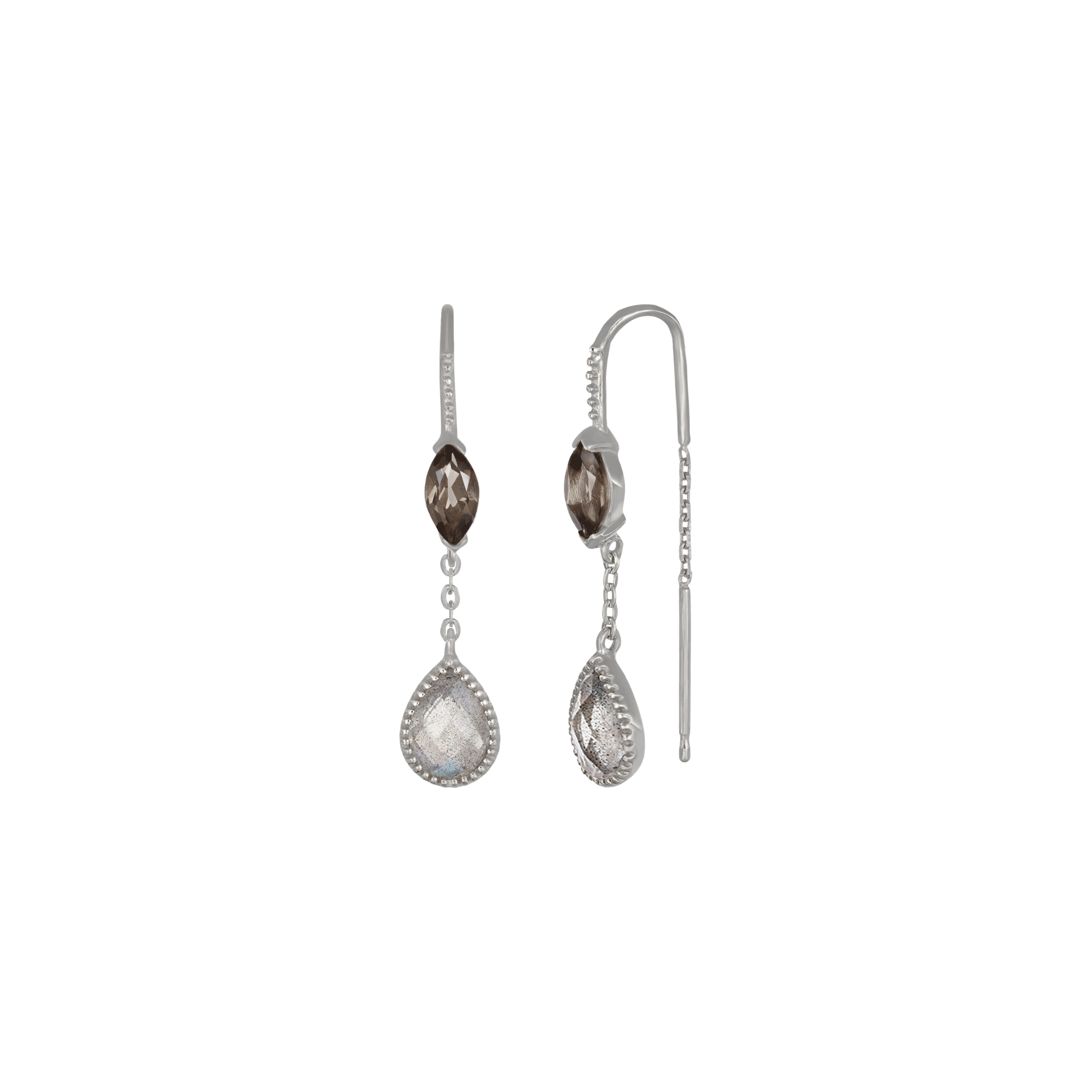 BEATTI Threaders Silver / Smoky Quartz BTE046 • Labradorite Gemstone Threader Earrings BTE046 SQ BTE046 • Labradorite Gemstone Threader Earrings