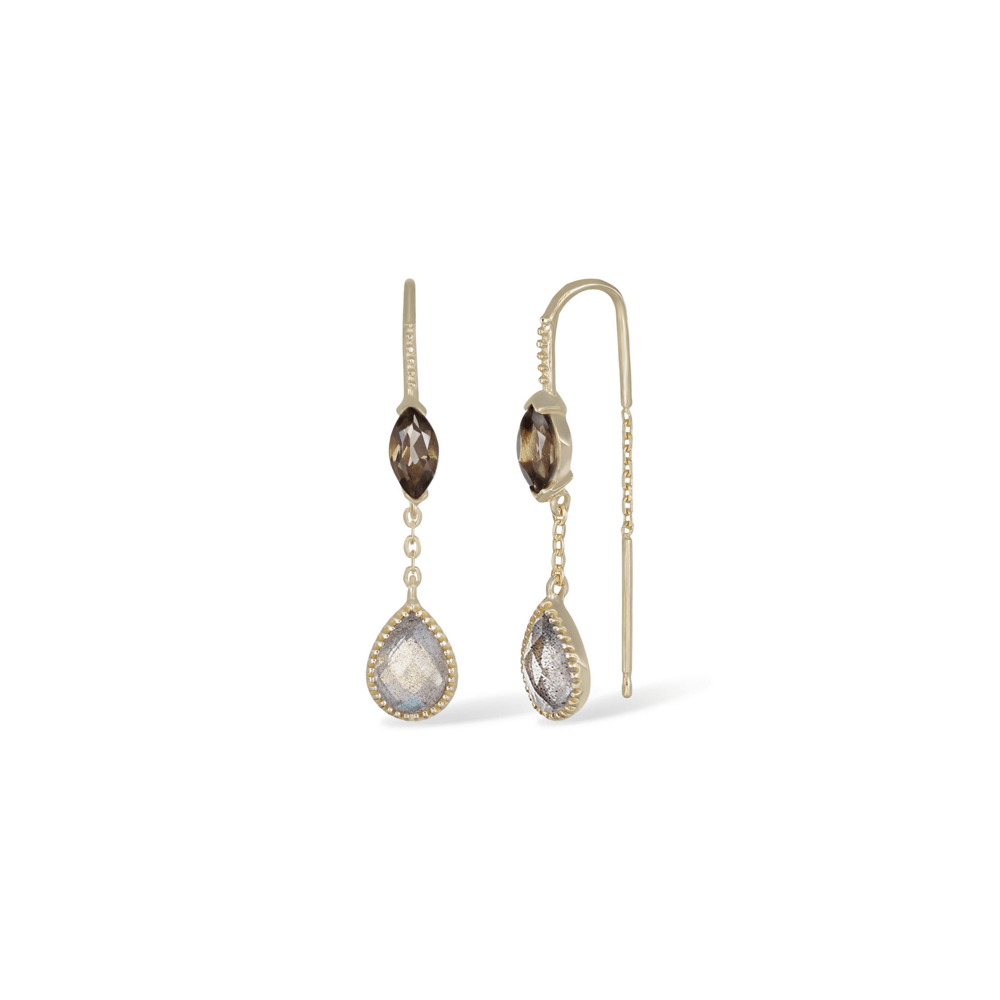 BEATTI Threaders Gold / Smoky Quartz BTE046 • Labradorite Gemstone Threader Earrings BTE046 SQ BTE046 • Labradorite Gemstone Threader Earrings