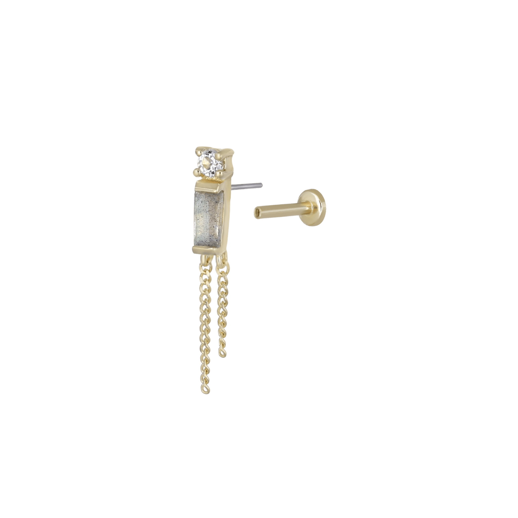 BEATTI Threadless Ends BTE047 • Baguette Gemstone Tassel Flat Back Stud BTE047 • Baguette Gemstone Tassel Flat Back Stud