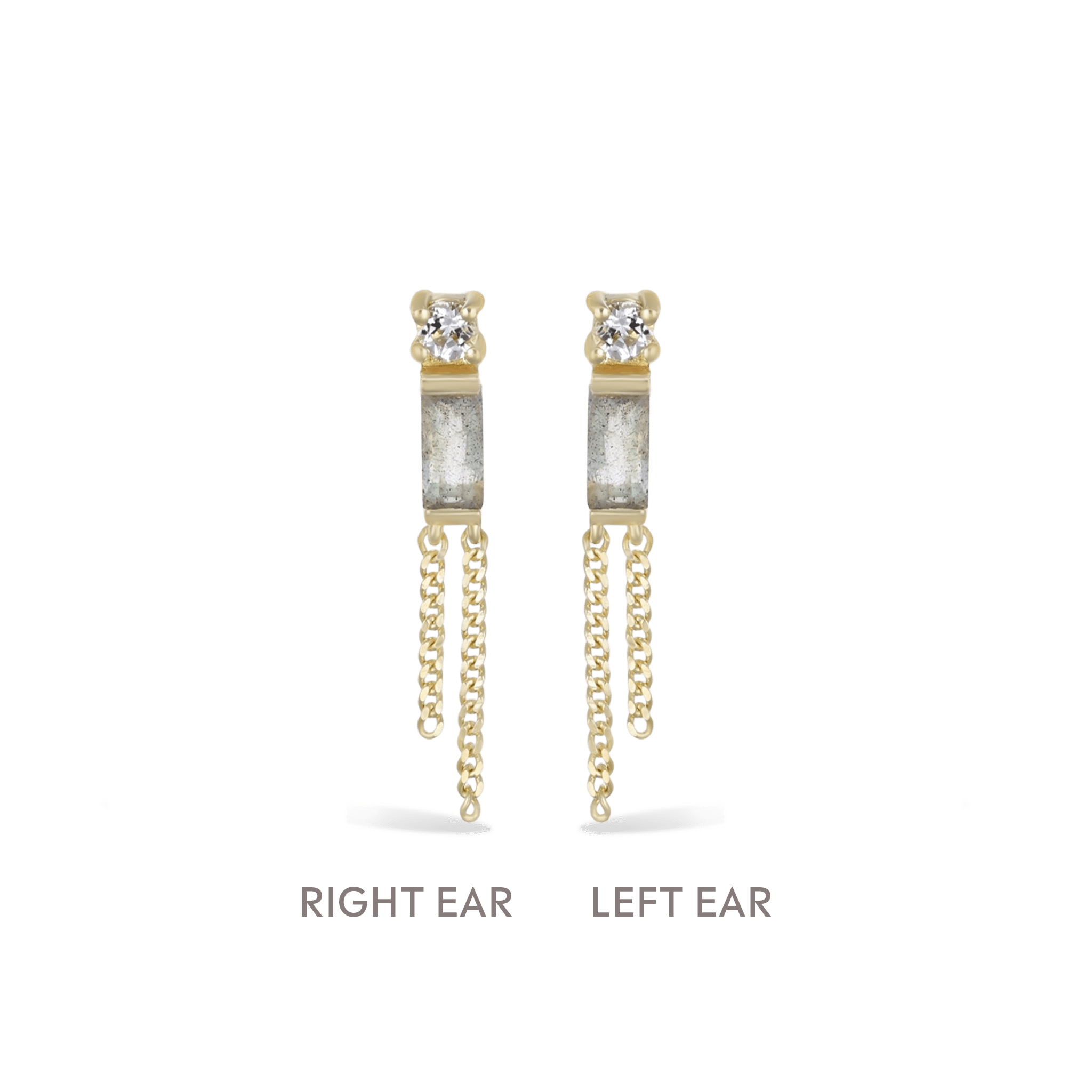 BEATTI Threadless Ends Gold / Labradorite + White Topaz / Pair (Left + Right) Niva • Labradorite Flat Back Stud Niva • Labradorite Flat Back Stud