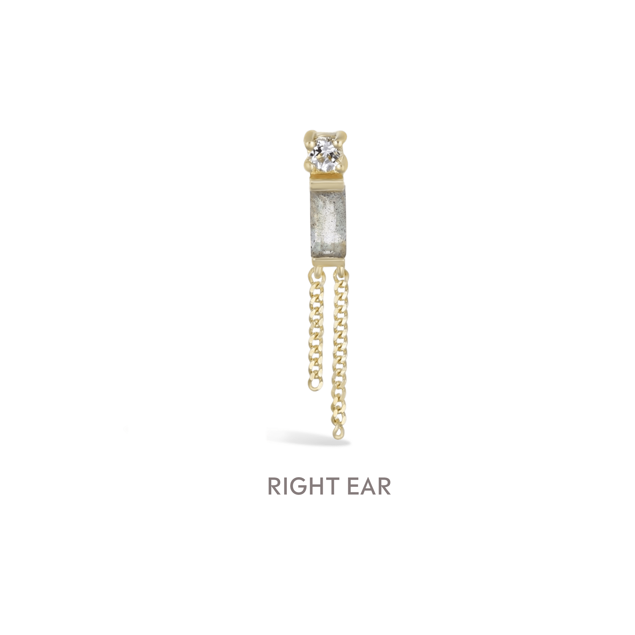 BEATTI Threadless Ends Gold / Labradorite + White Topaz / Single (Right Ear) Niva • Labradorite Flat Back Stud Niva • Labradorite Flat Back Stud