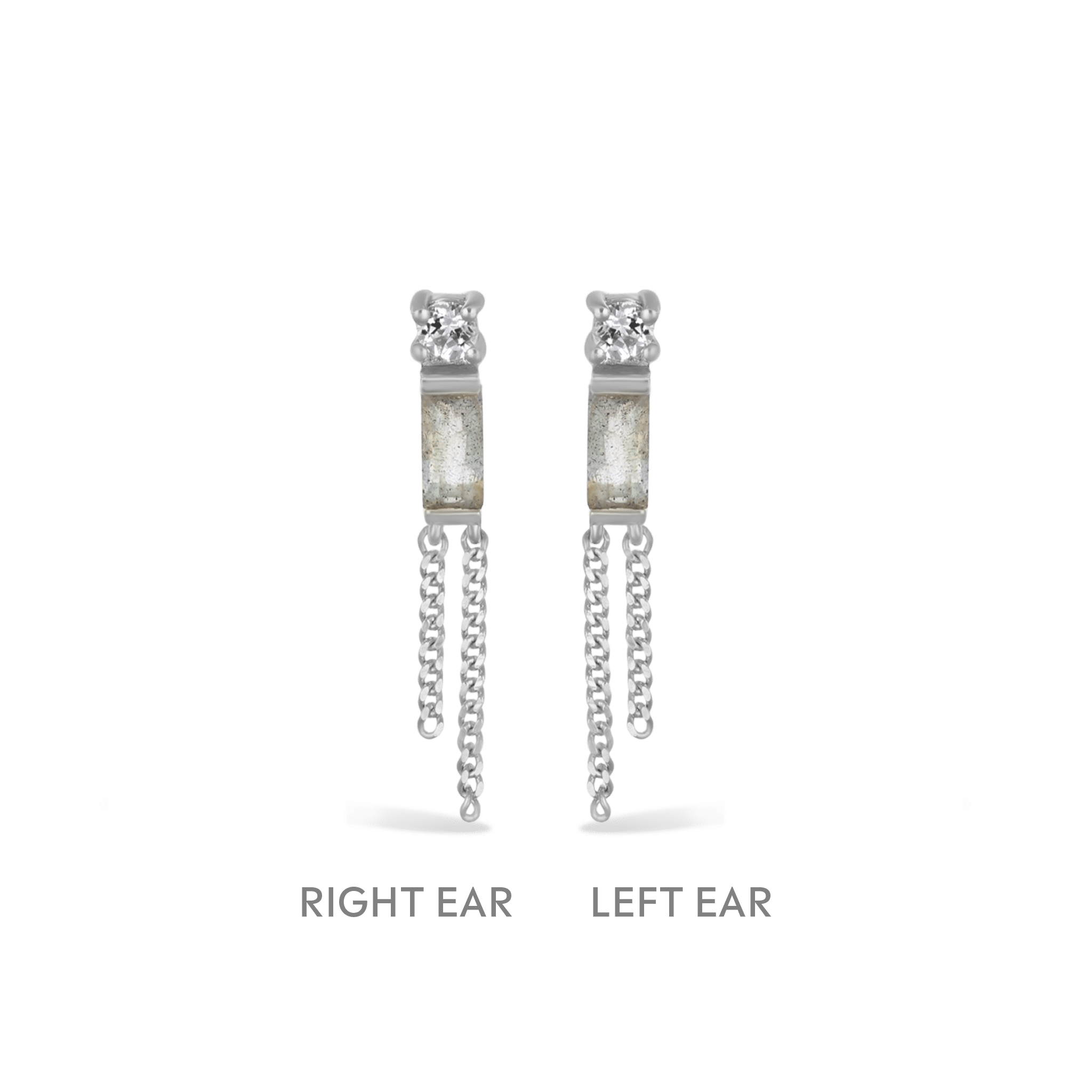 BEATTI Threadless Ends Silver / Labradorite + White Topaz / Pair (Left + Right) Niva • Labradorite Flat Back Stud Niva • Labradorite Flat Back Stud
