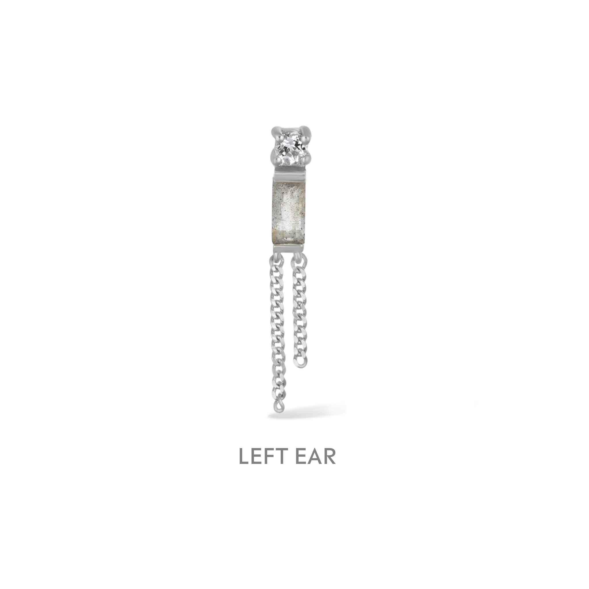 BEATTI Threadless Ends Silver / Labradorite + White Topaz / Singe (Left Ear) Niva • Labradorite Flat Back Stud BTE047 Niva • Labradorite Flat Back Stud