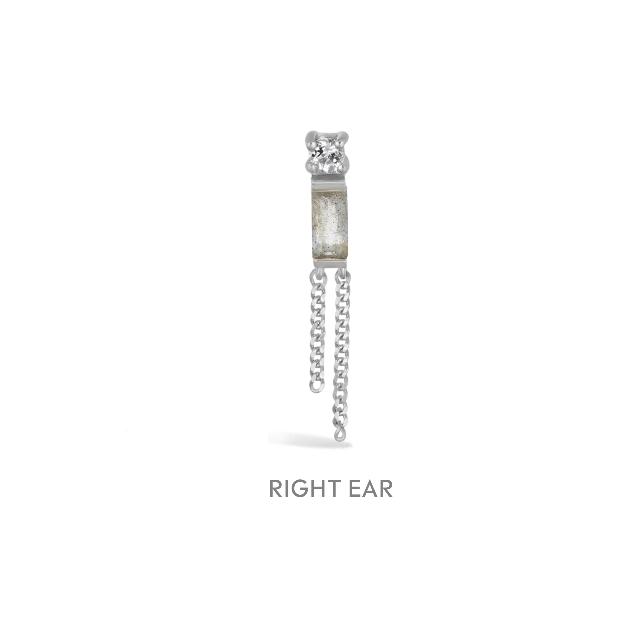 BEATTI Threadless Ends Silver / Labradorite + White Topaz / Single (Right Ear) Niva • Labradorite Flat Back Stud Niva • Labradorite Flat Back Stud