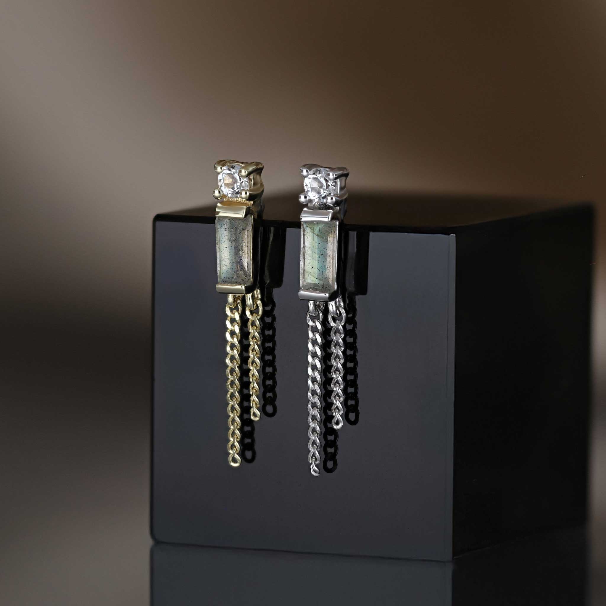 BEATTI Threadless Ends BTE047 • Baguette Gemstone Tassel Flat Back Stud BTE047 • Baguette Gemstone Tassel Flat Back Stud