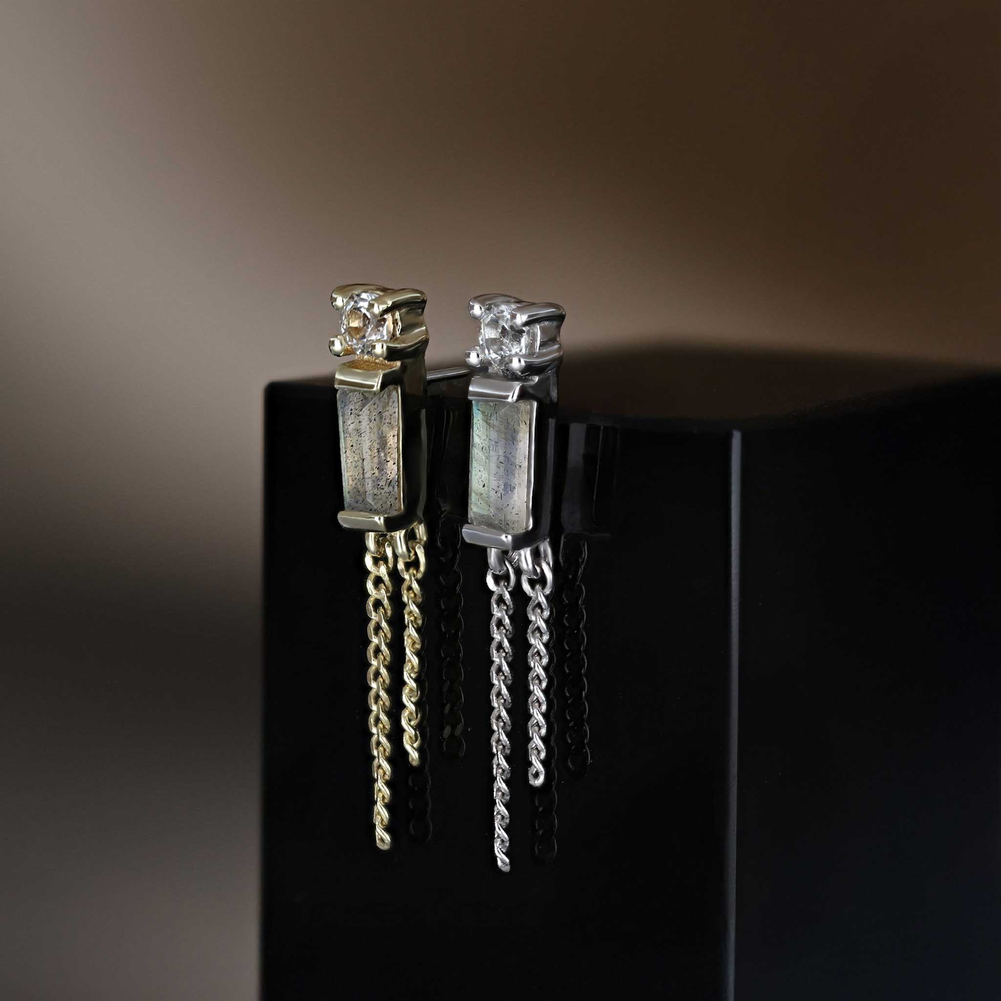 BEATTI Threadless Ends BTE047 • Baguette Gemstone Tassel Flat Back Stud BTE047 • Baguette Gemstone Tassel Flat Back Stud