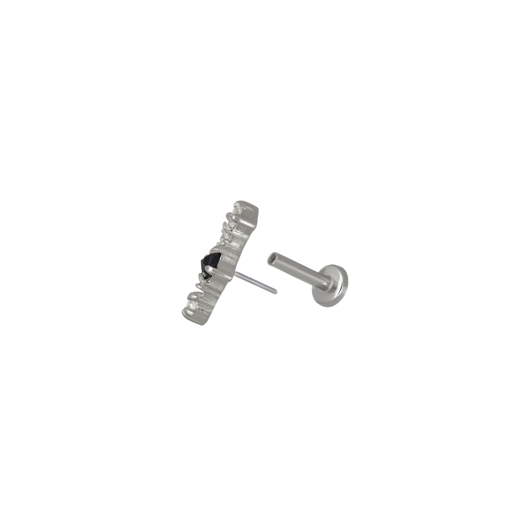 BEATTI Threadless Ends Silver / Black Spinel BTE048 • Black Spinel Flat Back Stud BTE048 BTE048 • Black Spinel Flat Back Stud
