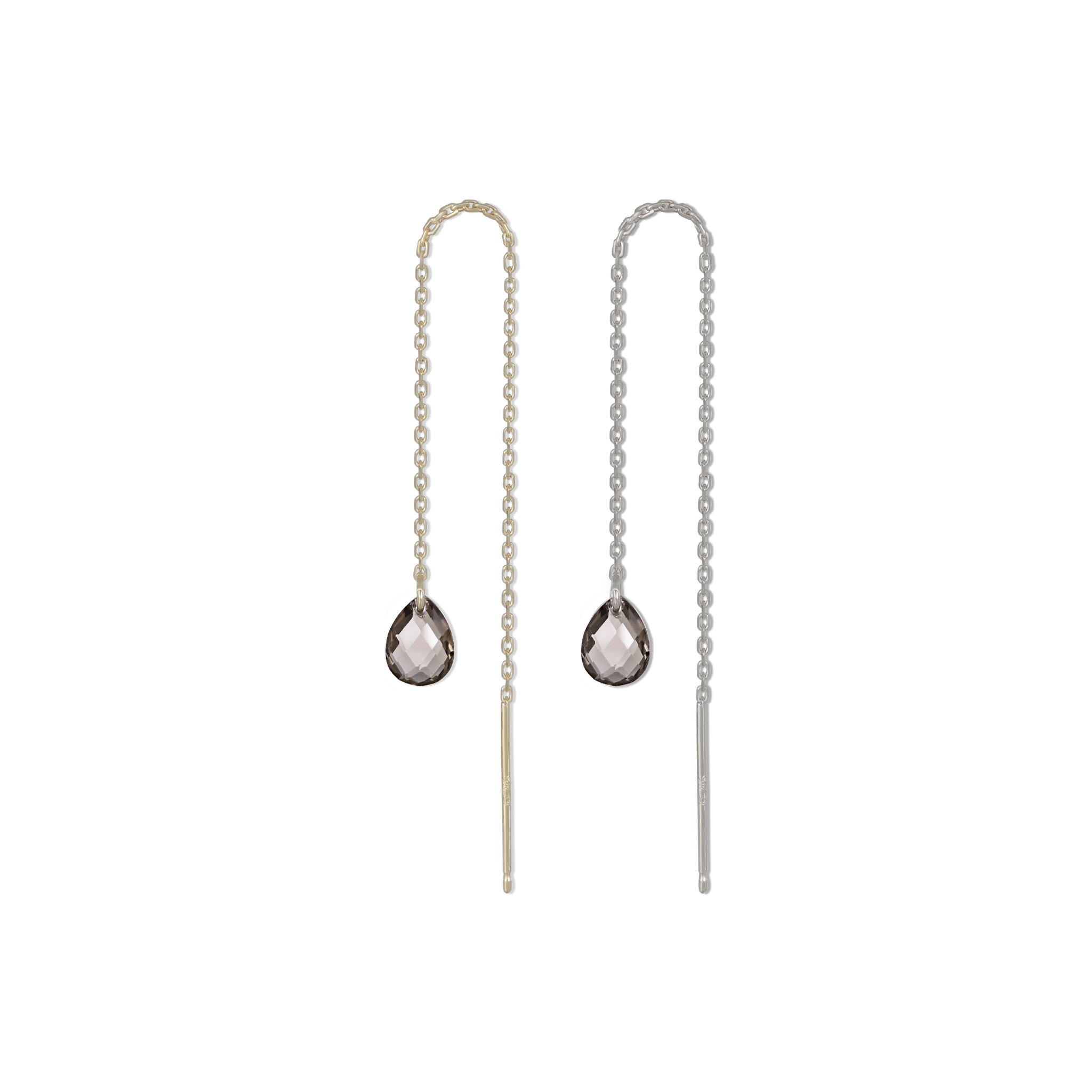 BEATTI Threaders BTE049 • Smoky Quartz Gemstone Dangle Chain Threader BTE049 • Smoky Quartz Gemstone Dangle Chain Threader