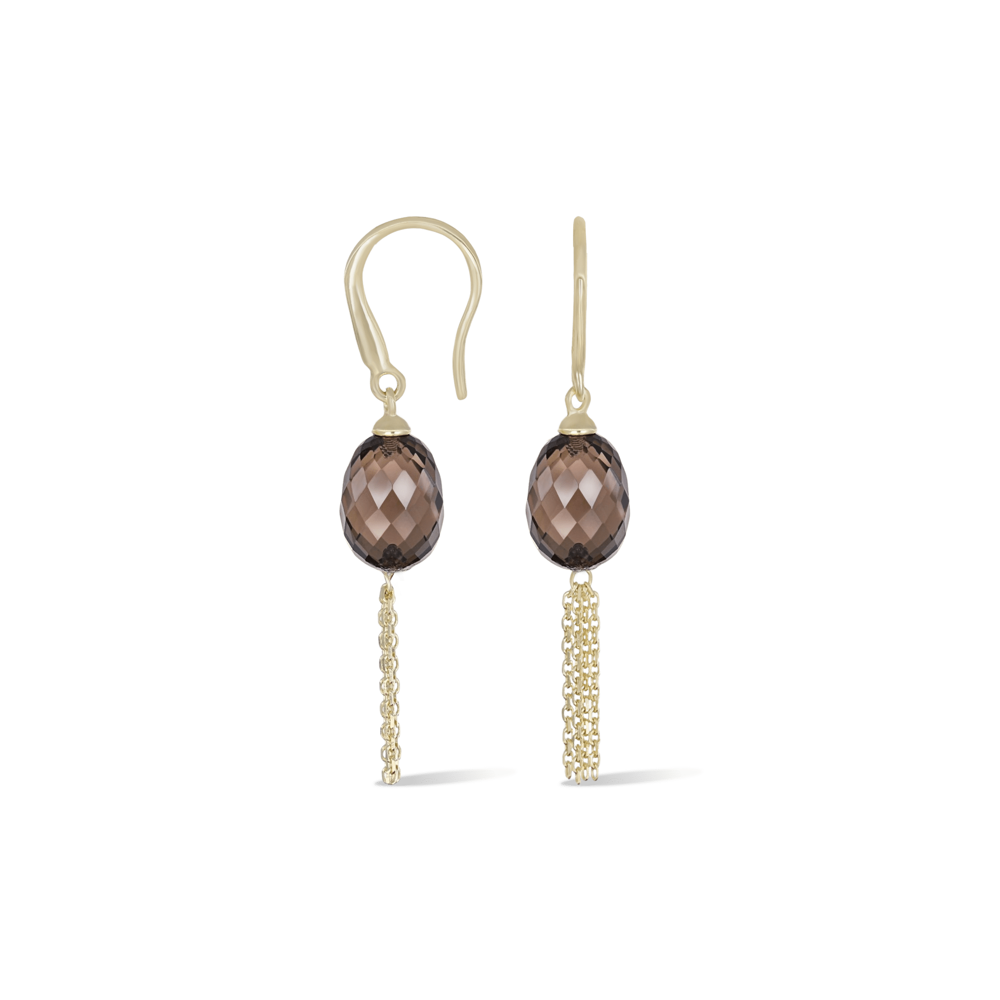 BEATTI Threaders Gold / Smoky Quartz BTE050 • Smoky Quartz Tassel Dangle Hoop Earrings BTE058 YG L BTE050 • Smoky Quartz Tassel Dangle Hoop Earrings