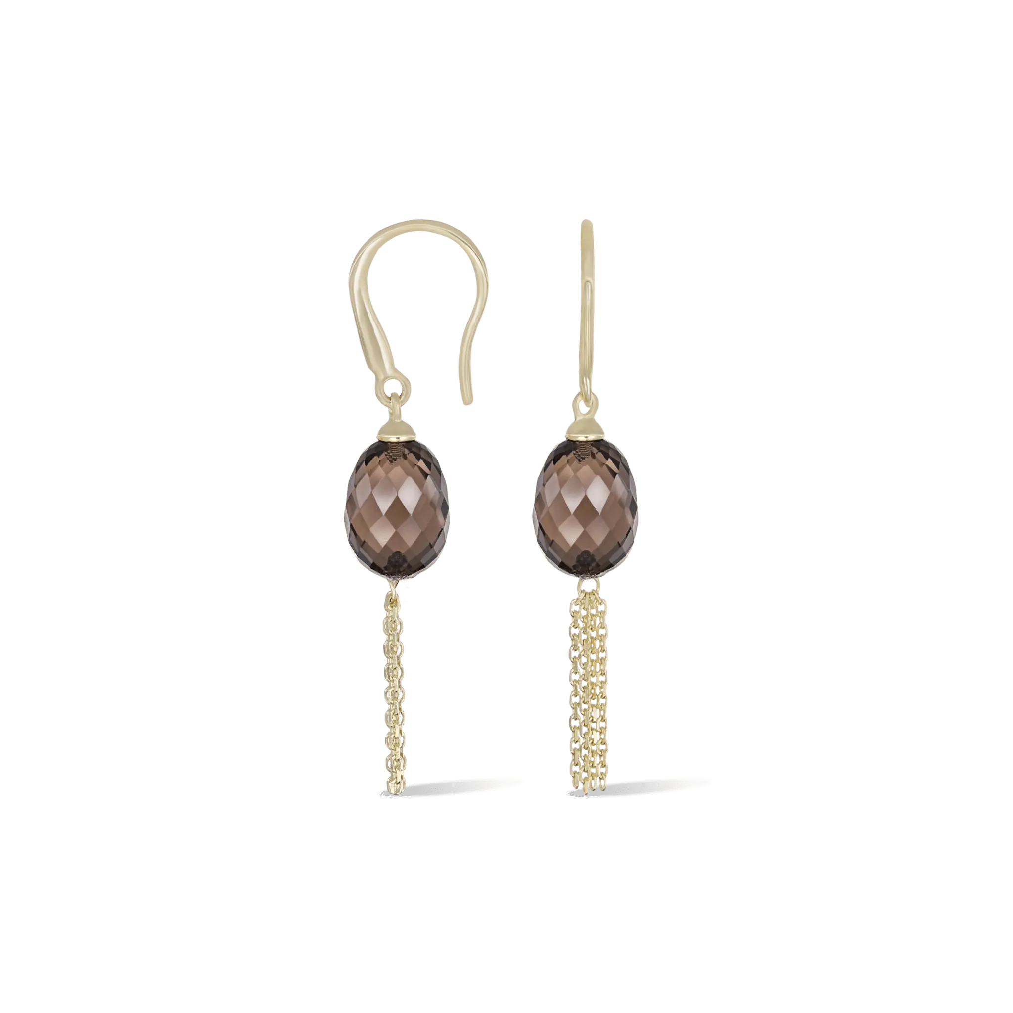 BEATTI Threaders Gold / Smoky Quartz BTE050 • Smoky Quartz Tassel Dangle Hoop Earrings BTE058 YG L BTE050 • Smoky Quartz Tassel Dangle Hoop Earrings