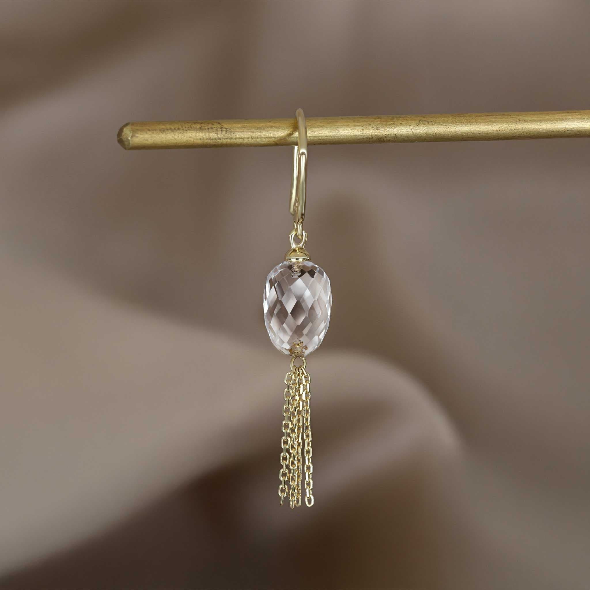 BEATTI Threaders BTE050 • Rock Crystal Tassel Dangle Hoop Earrings BTE050 • Rock Crystal Tassel Dangle Hoop Earrings