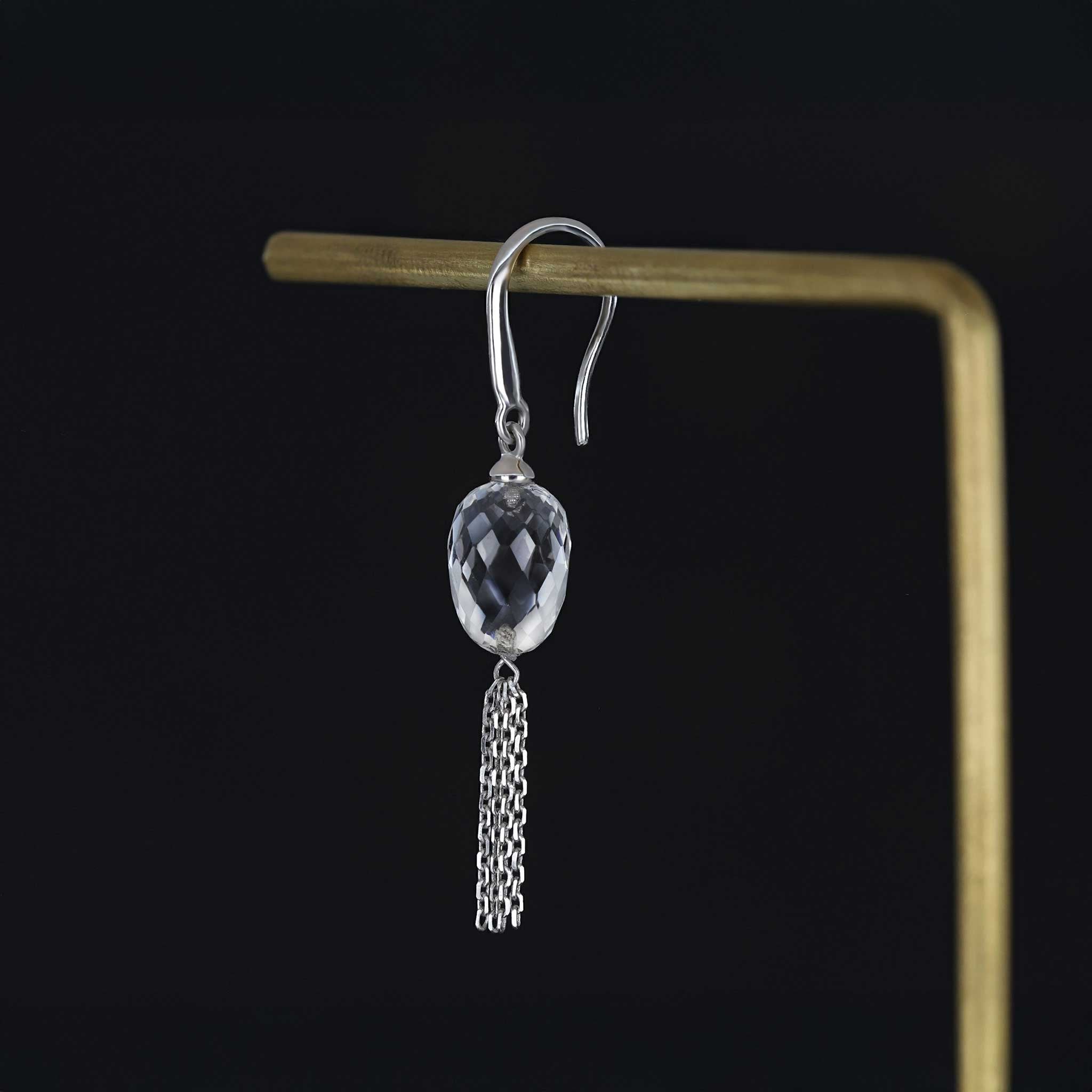 Roux • Clear Quartz Tassel Dangle Hook Earrings