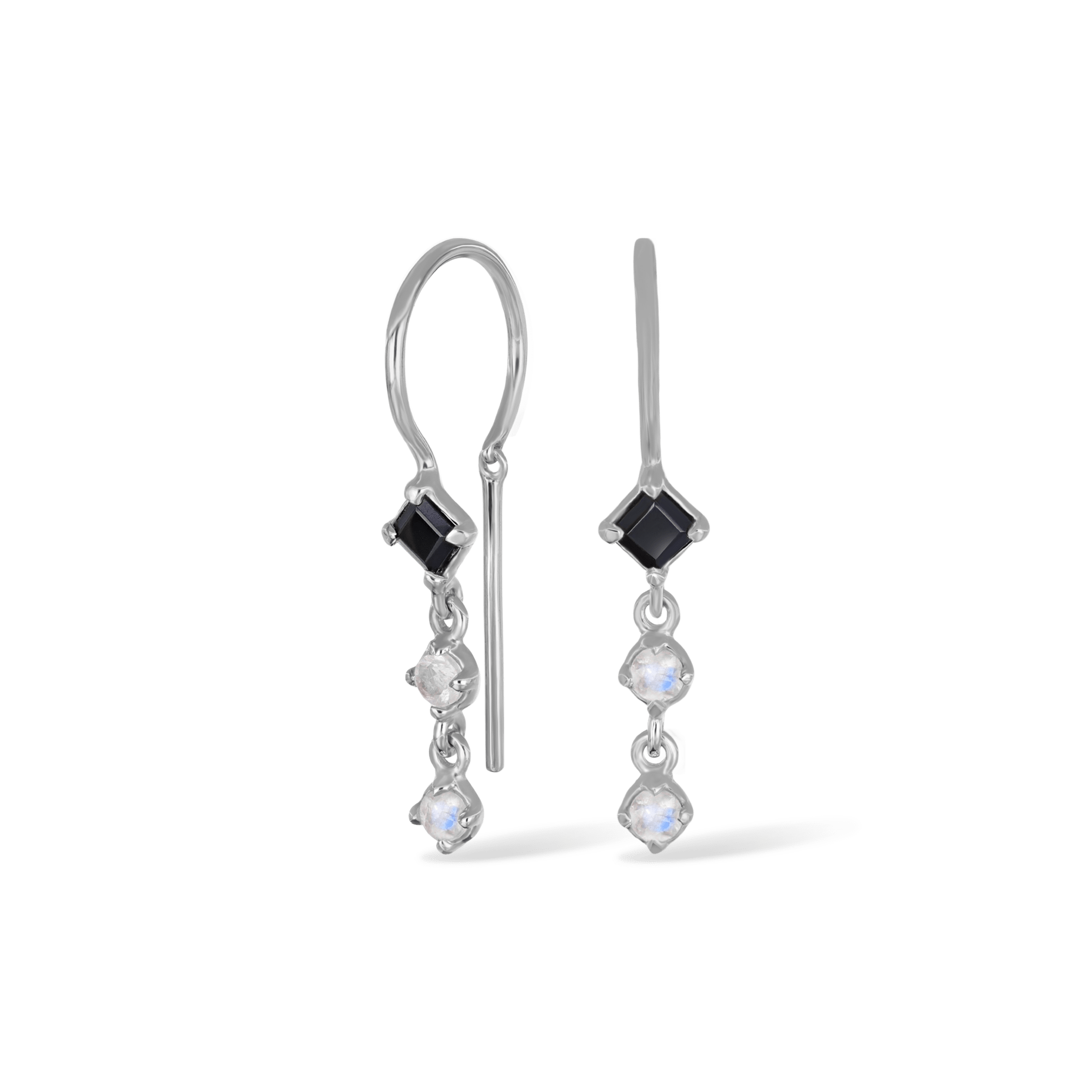 BEATTI Threaders BTE051 • Black Spinel & Rainbow Moonstone Gemstone Threader Earrings BTE051 • Black Spinel & Rainbow Moonstone Gemstone Threader Earrings