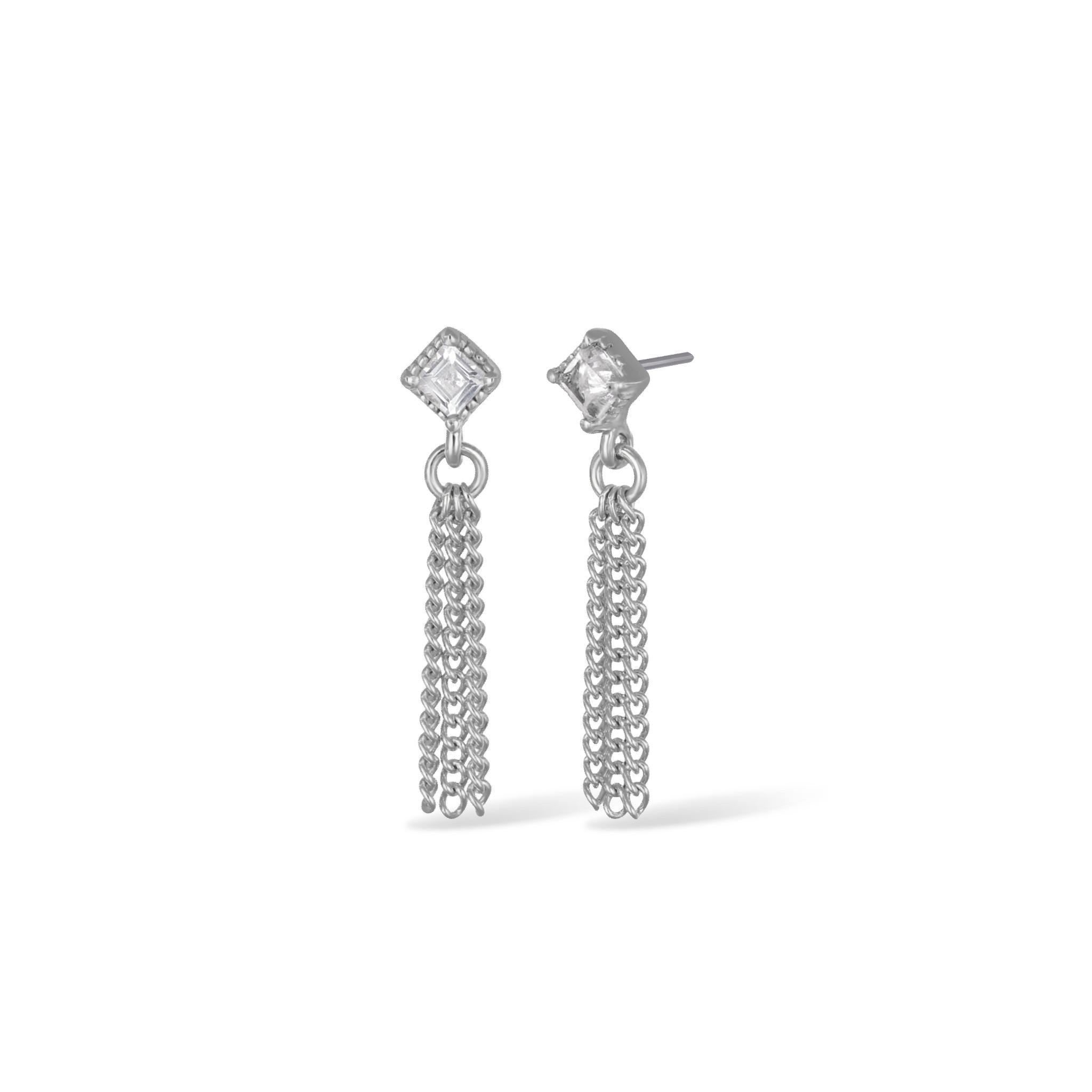 BEATTI Threadless Ends BTE052 • White Topaz Gemstone Triple Tassel Flat Back Stud BTE052 • White Topaz Gemstone Triple Tassel Flat Back Stud
