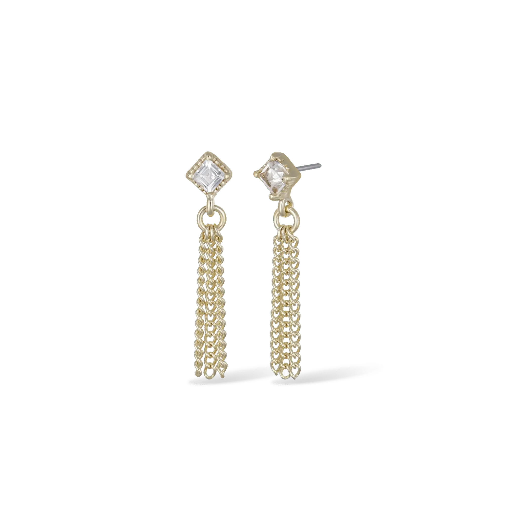 BEATTI Threadless Ends BTE052 • White Topaz Gemstone Triple Tassel Flat Back Stud BTE052 • White Topaz Gemstone Triple Tassel Flat Back Stud