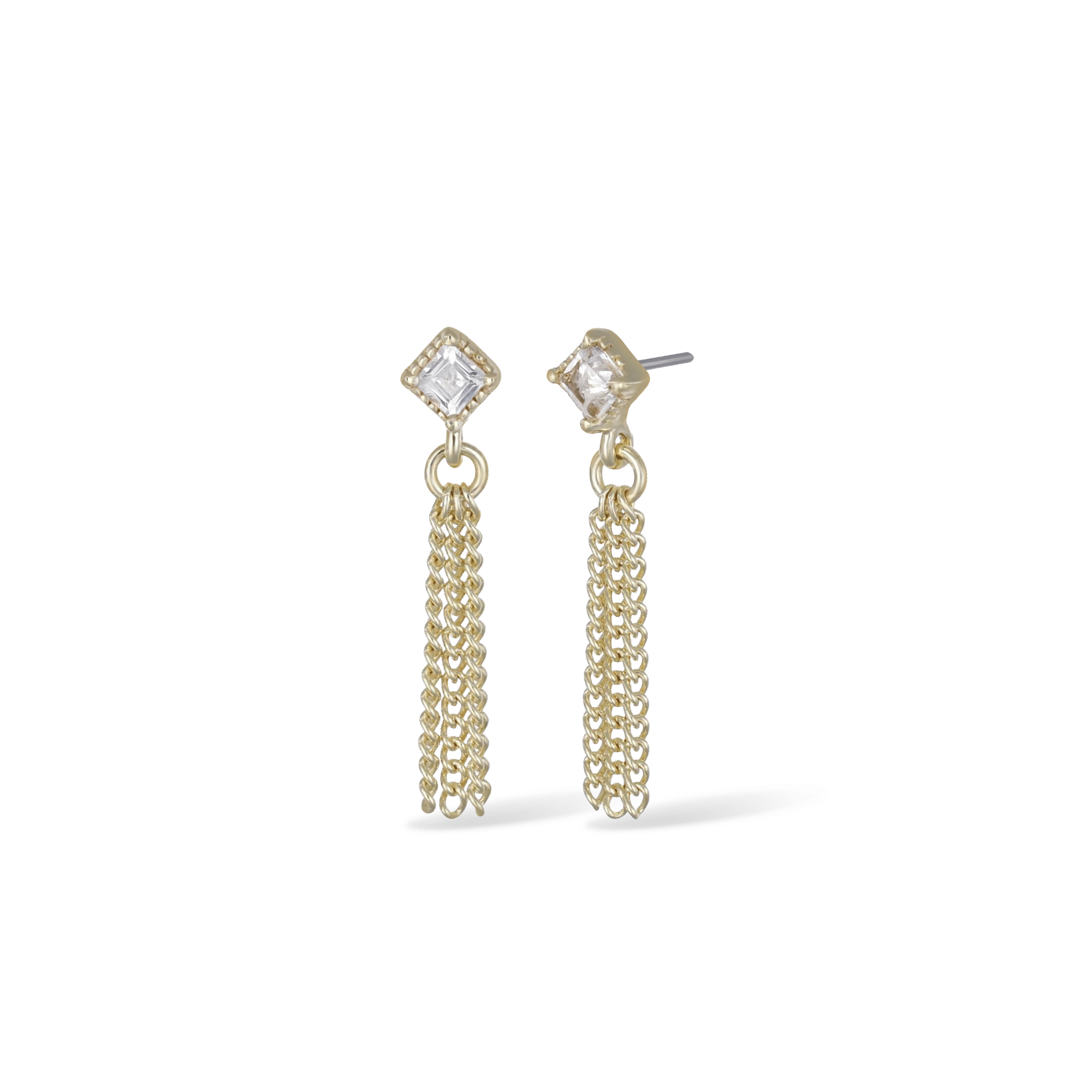 BEATTI Threadless Ends BTE052 • White Topaz Gemstone Triple Tassel Flat Back Stud BTE052 • White Topaz Gemstone Triple Tassel Flat Back Stud