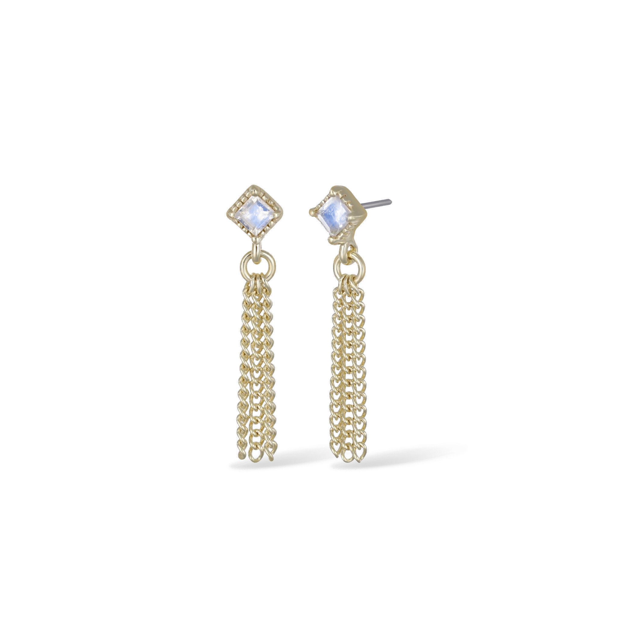 BEATTI Threadless Ends BTE052 • Rainbow Moonstone Gemstone Triple Tassel Flat Back Stud BTE052 • Rainbow Moonstone Gemstone Triple Tassel Flat Back Stud