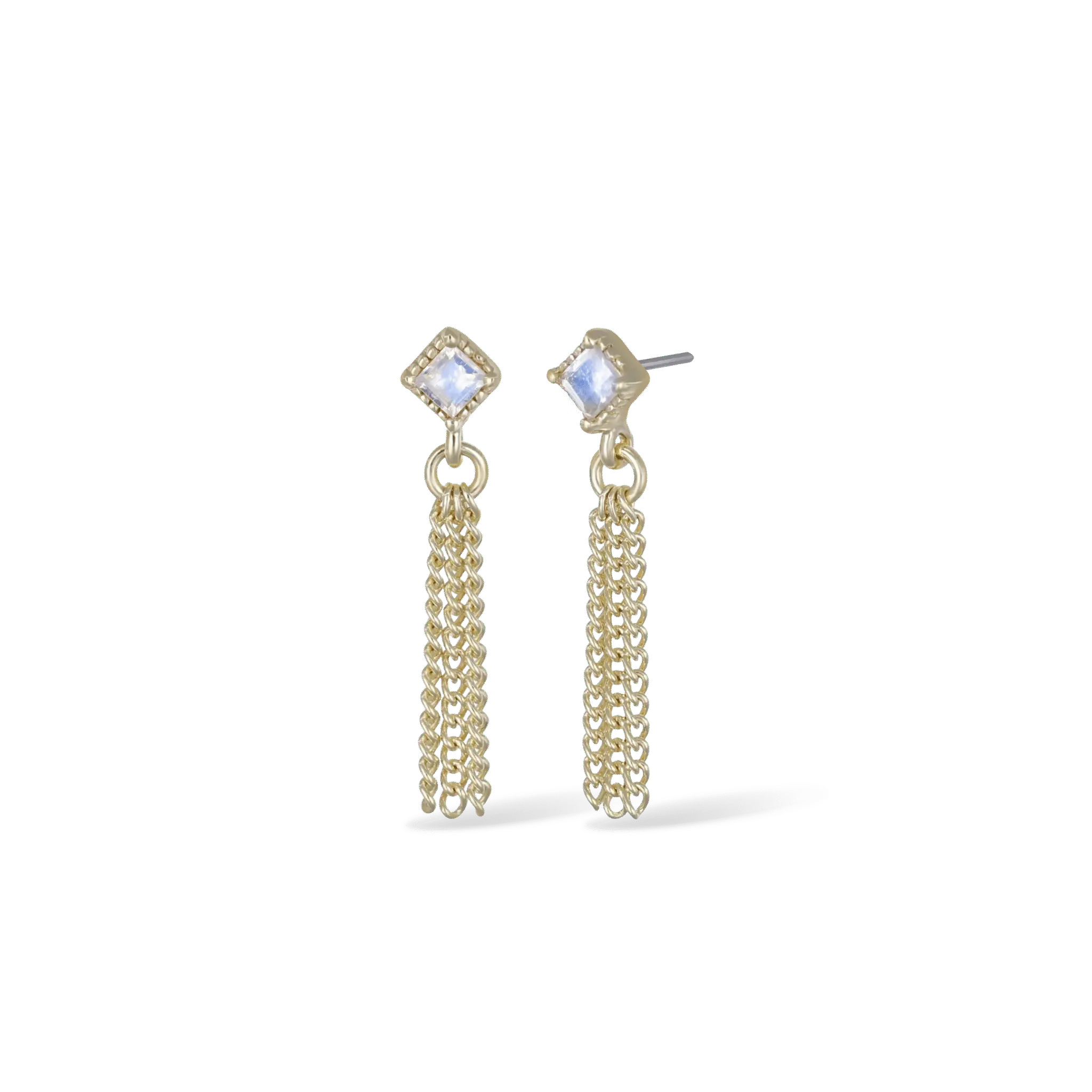 BEATTI Threadless Ends BTE052 • Rainbow Moonstone Gemstone Triple Tassel Flat Back Stud BTE052 • Rainbow Moonstone Gemstone Triple Tassel Flat Back Stud