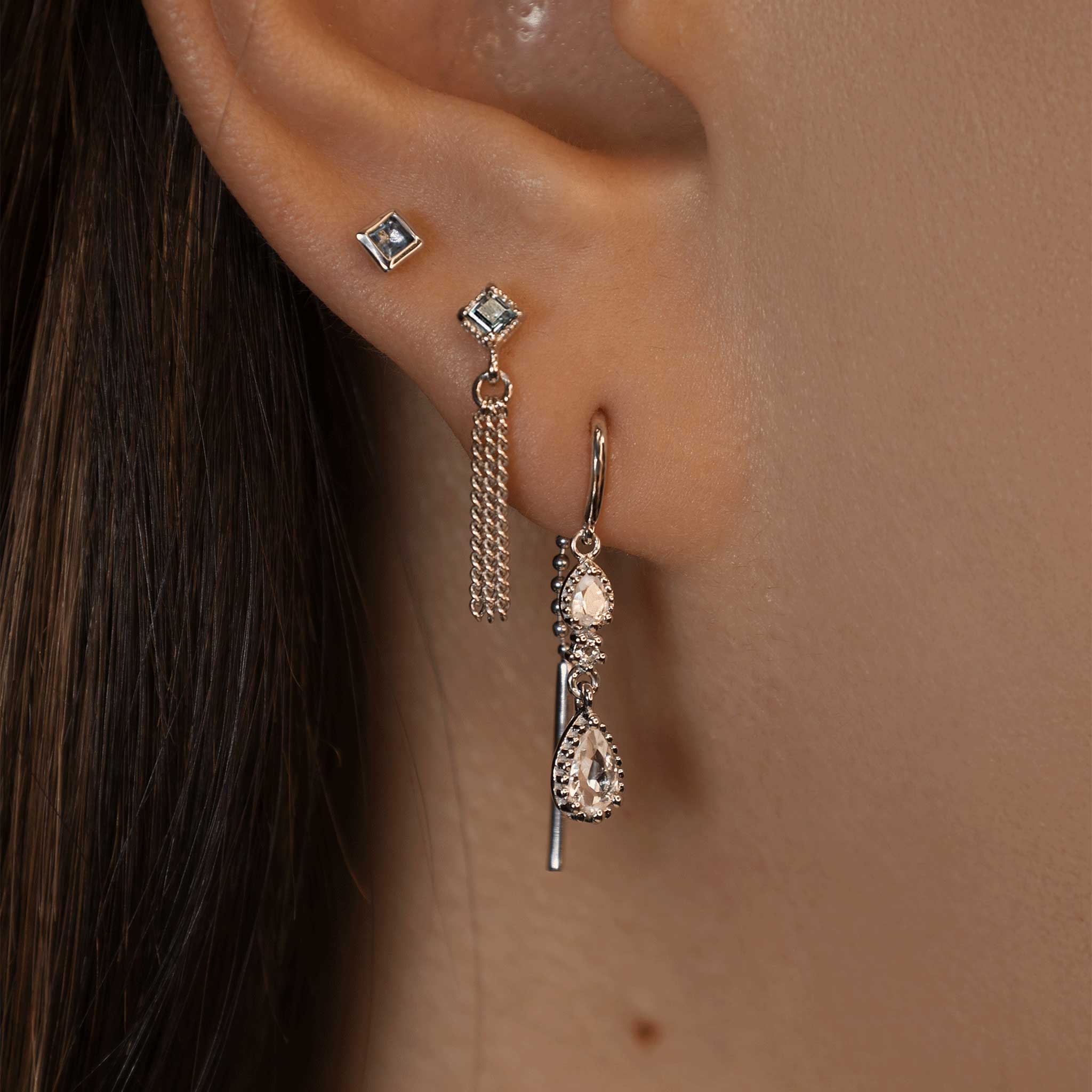 BEATTI Threadless Ends BTE052 • London Blue Topaz Gemstone Triple Tassel Flat Back Stud BTE052 • London Blue Topaz Gemstone Triple Tassel Flat Back Stud
