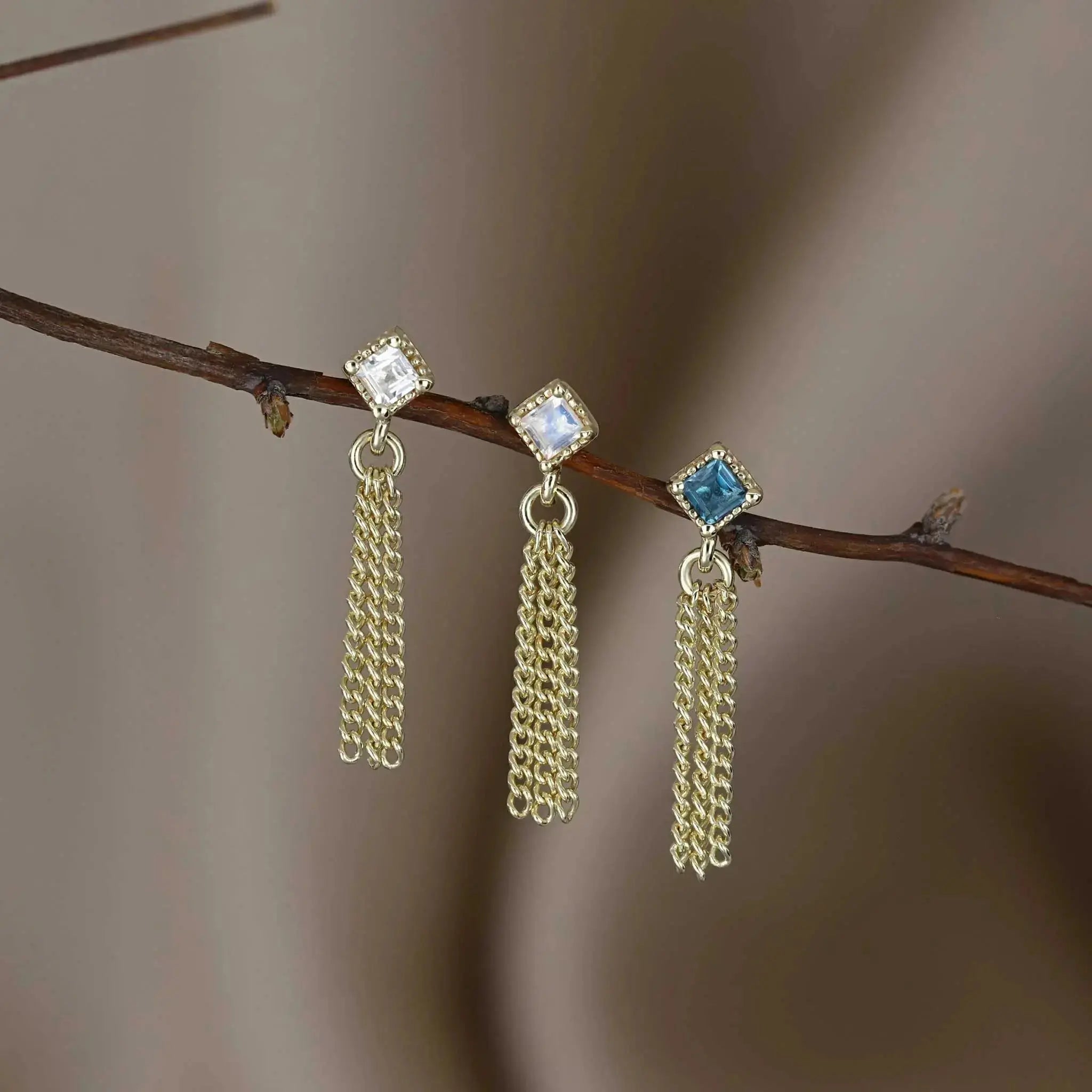 BEATTI Threadless Ends BTE052 • Gemstone Triple Tassel Flat Back Stud BTE052 • Gemstone Triple Tassel Flat Back Stud