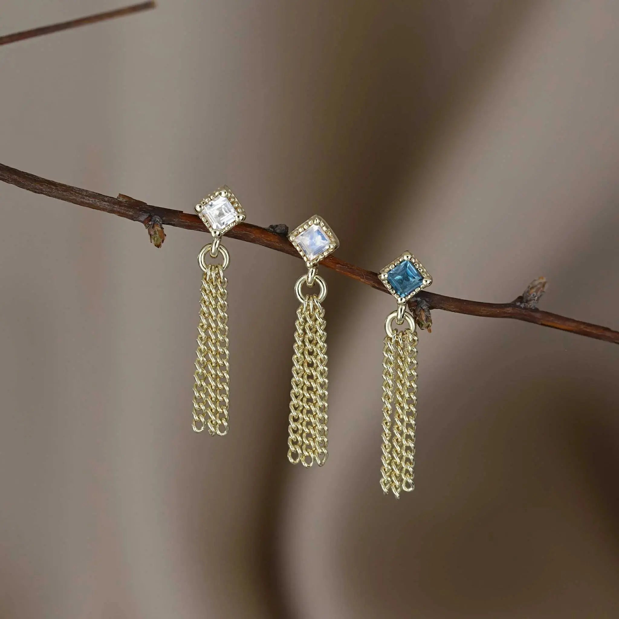 BEATTI Threadless Ends BTE052 • Gemstone Triple Tassel Flat Back Stud BTE052 • Gemstone Triple Tassel Flat Back Stud