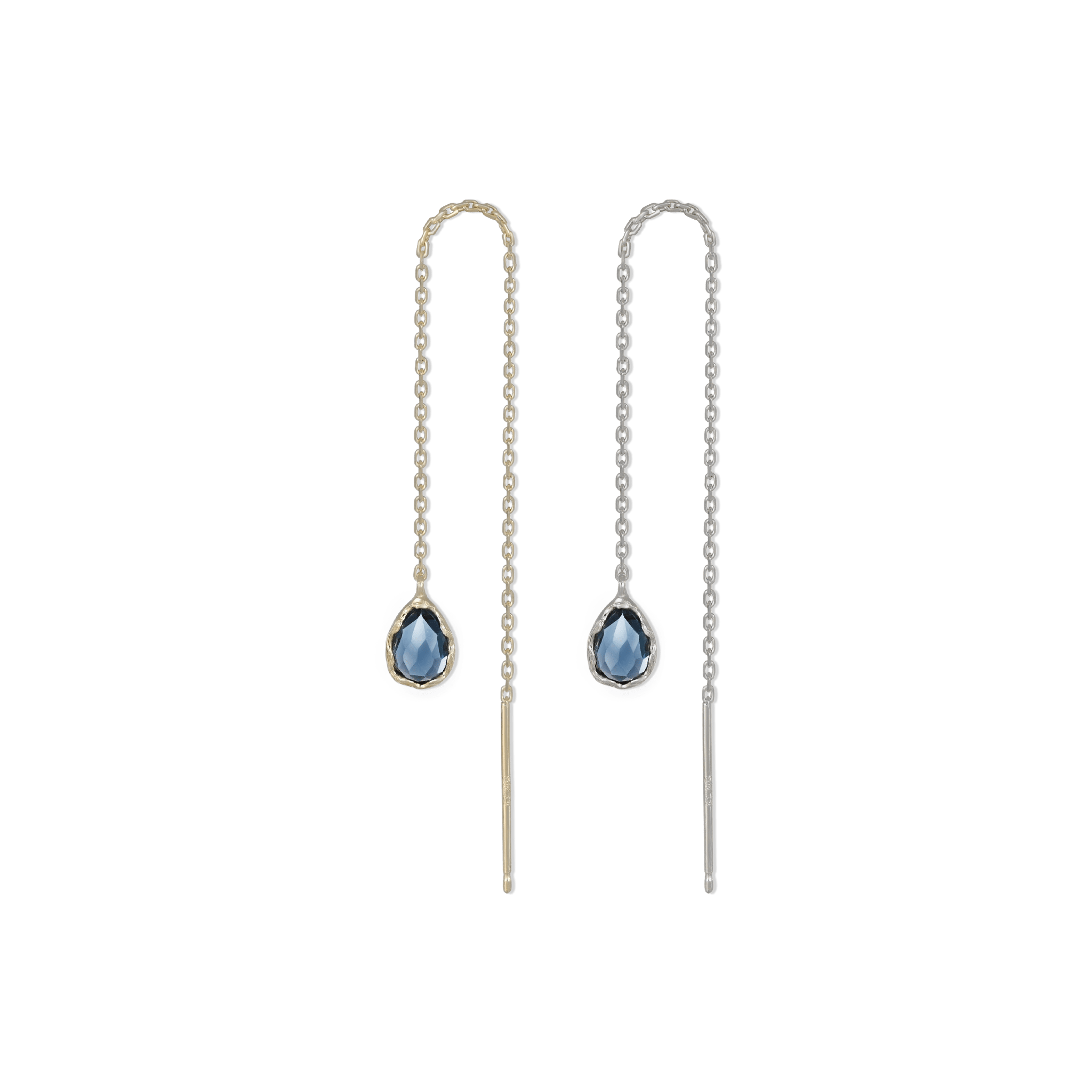 BEATTI Threaders BTE053 • London Blue Topaz Gemstone Organic Teardrop Threader BTE053 • London Blue Topaz Gemstone Organic Teardrop Threader