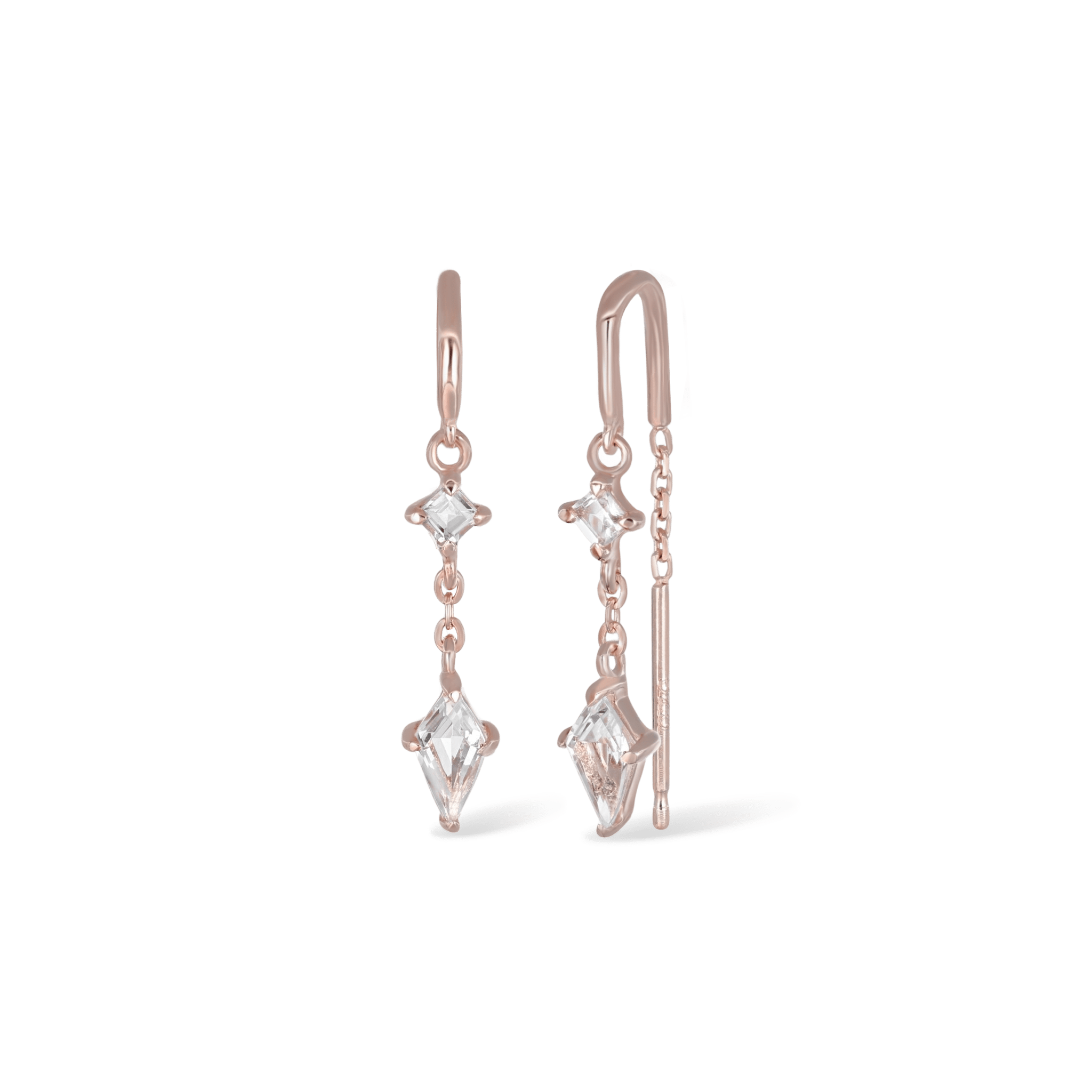 BEATTI Threaders BTE055 • White Topaz Gemstone Threader Earrings BTE055 • White Topaz Gemstone Threader Earrings