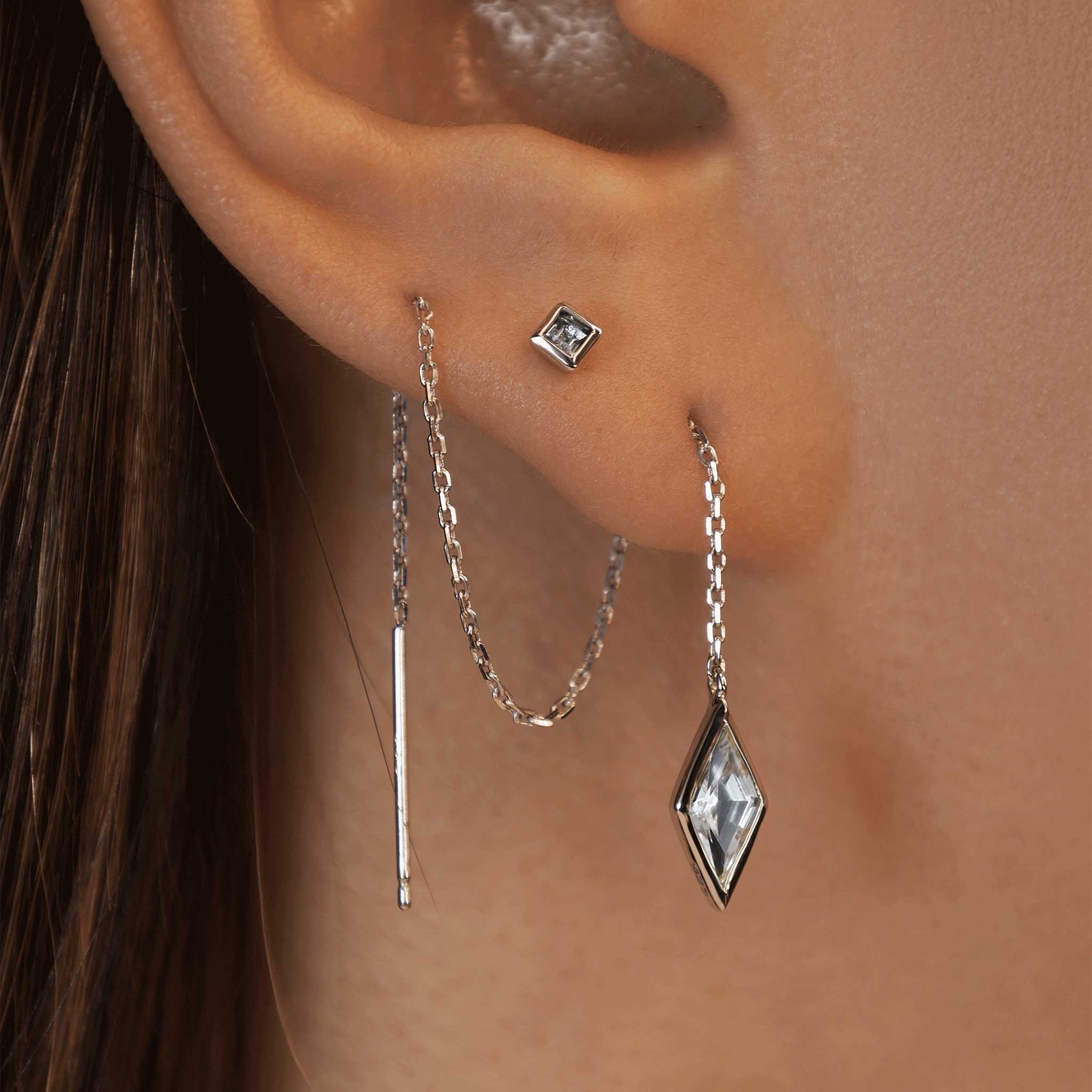 BEATTI Threaders BTE056 • Rock Crystal Gemstone Rhombus Drop Threader BTE056 • Rock Crystal Gemstone Rhombus Drop Threader