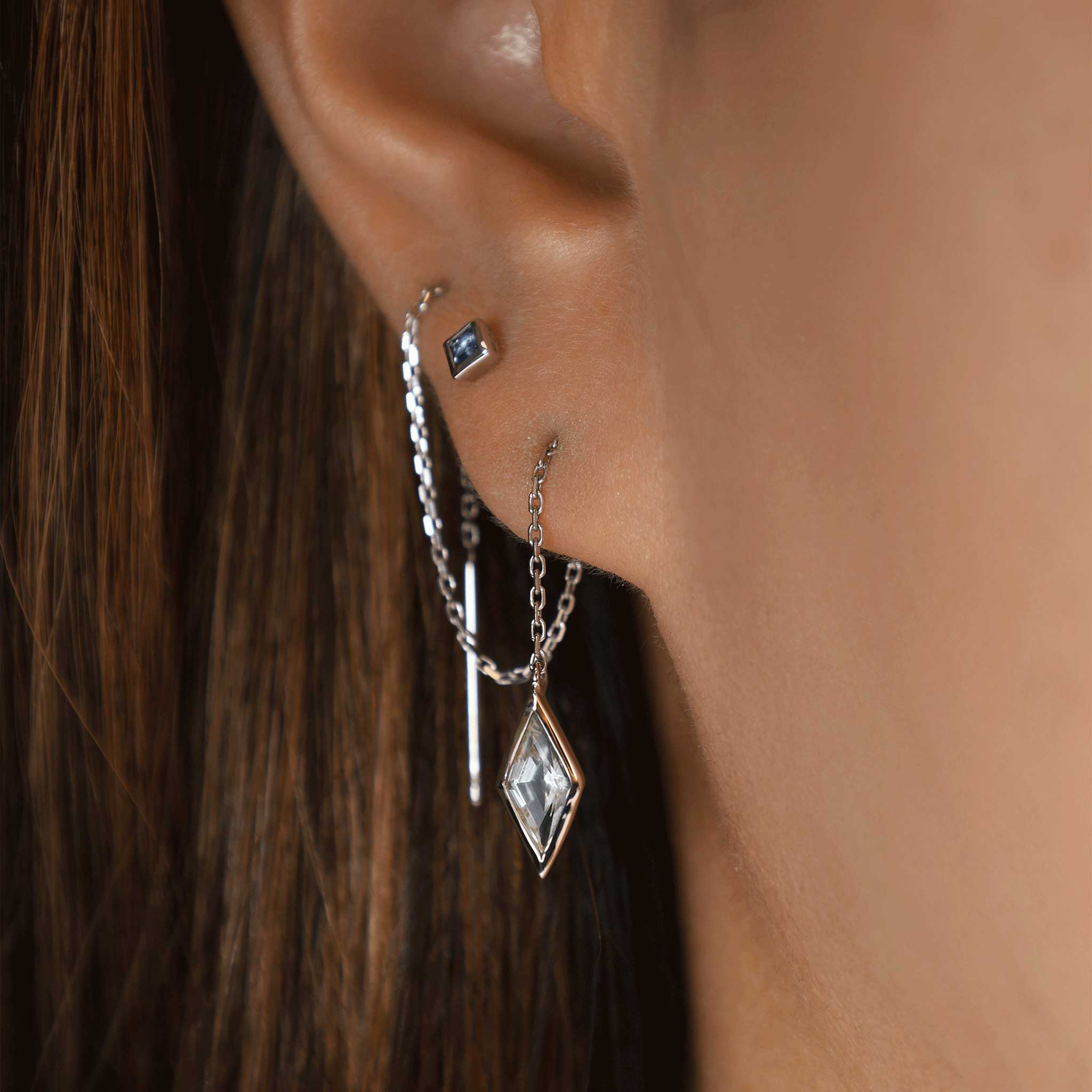 BEATTI Threaders BTE056 • Rock Crystal Gemstone Rhombus Drop Threader BTE056 • Rock Crystal Gemstone Rhombus Drop Threader