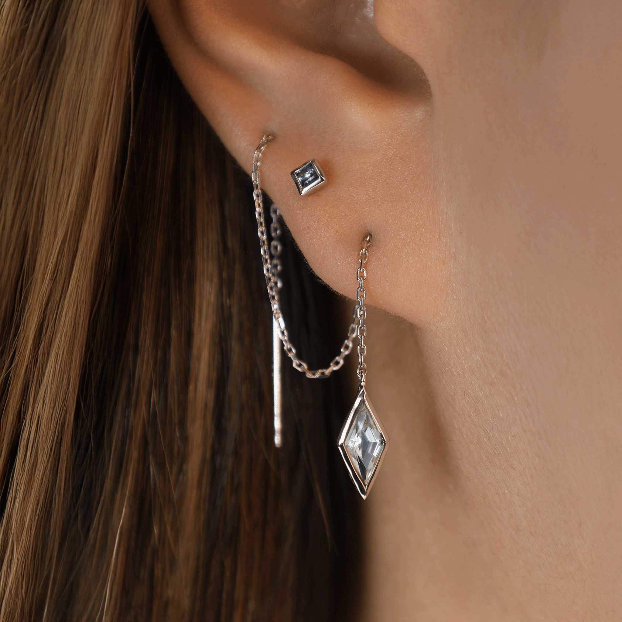 BEATTI Threaders BTE056 • Rock Crystal Gemstone Rhombus Drop Threader BTE056 • Rock Crystal Gemstone Rhombus Drop Threader