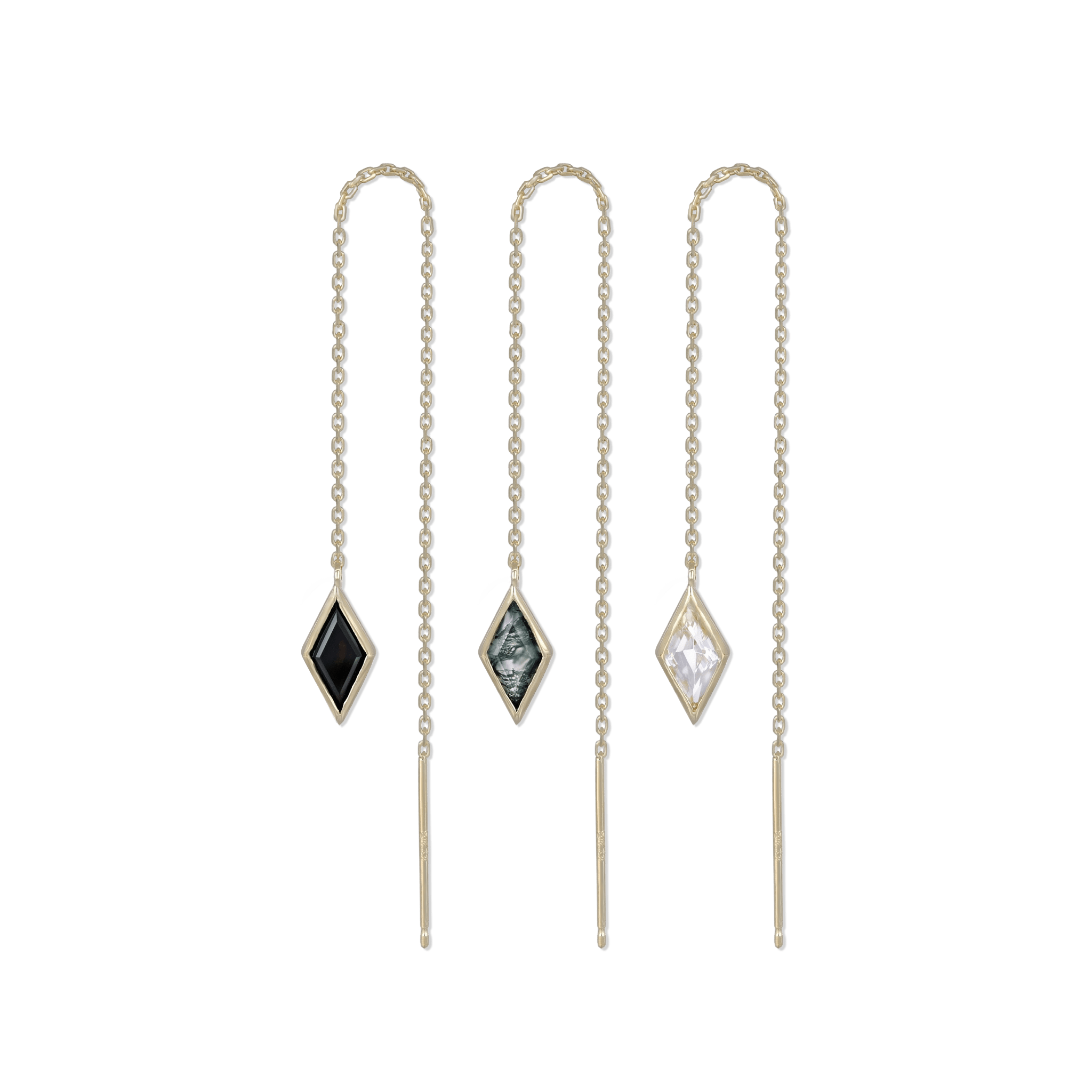 BEATTI Threaders BTE056 • Black Spinel Gemstone Rhombus Drop Threader BTE056 • Black Spinel Gemstone Rhombus Drop Threader