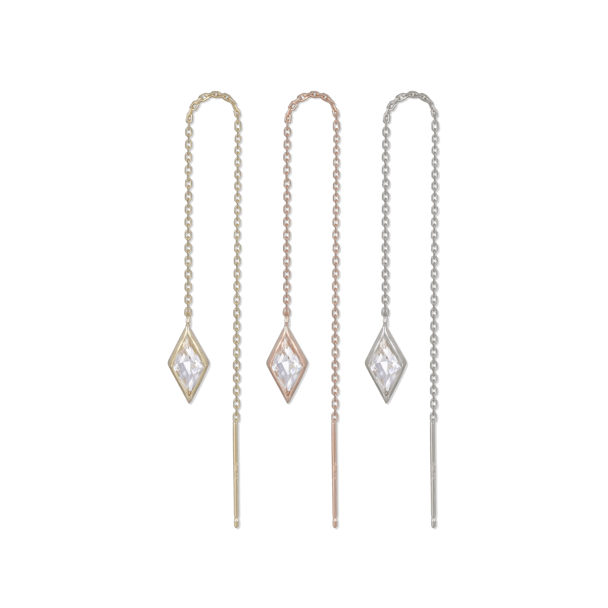 BEATTI Threaders BTE056 • Rock Crystal Gemstone Rhombus Drop Threader BTE056 • Rock Crystal Gemstone Rhombus Drop Threader