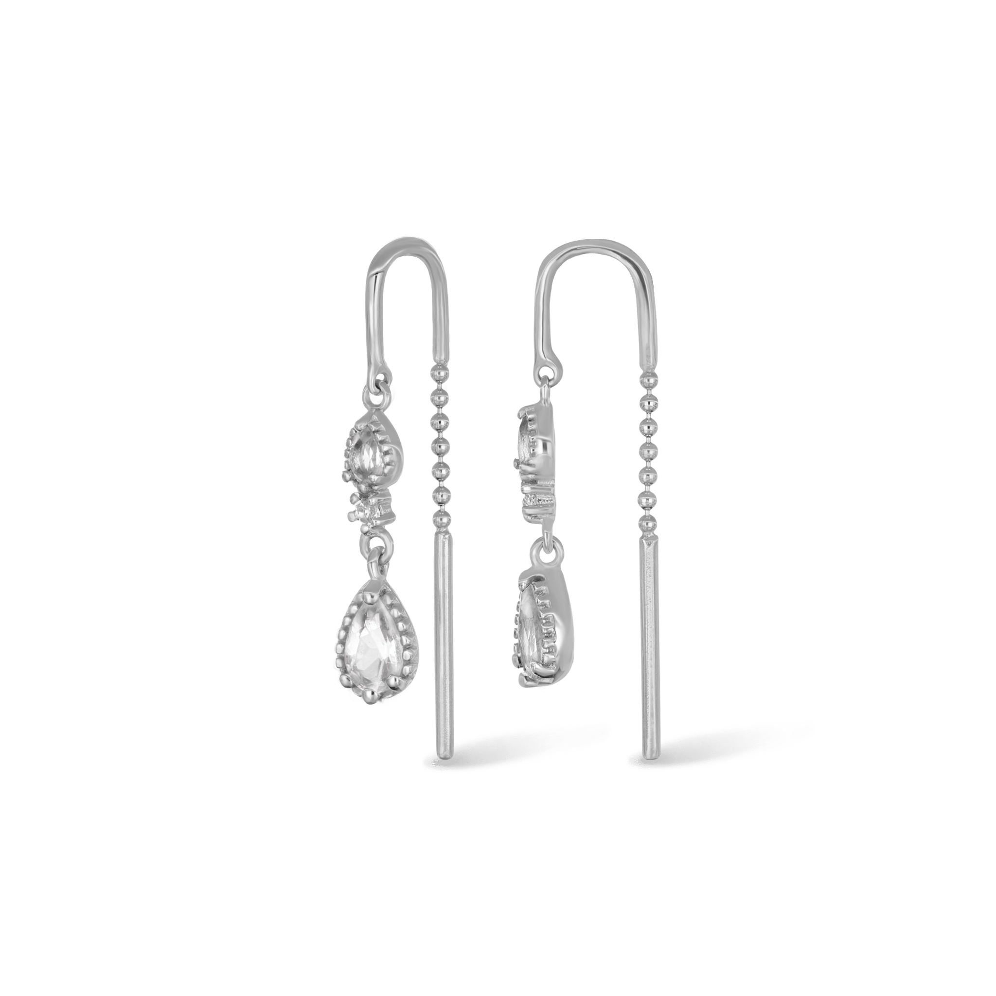 BEATTI Threaders BTE057 • White Topaz Gemstone Threader Earrings BTE057 • White Topaz Gemstone Threader Earrings