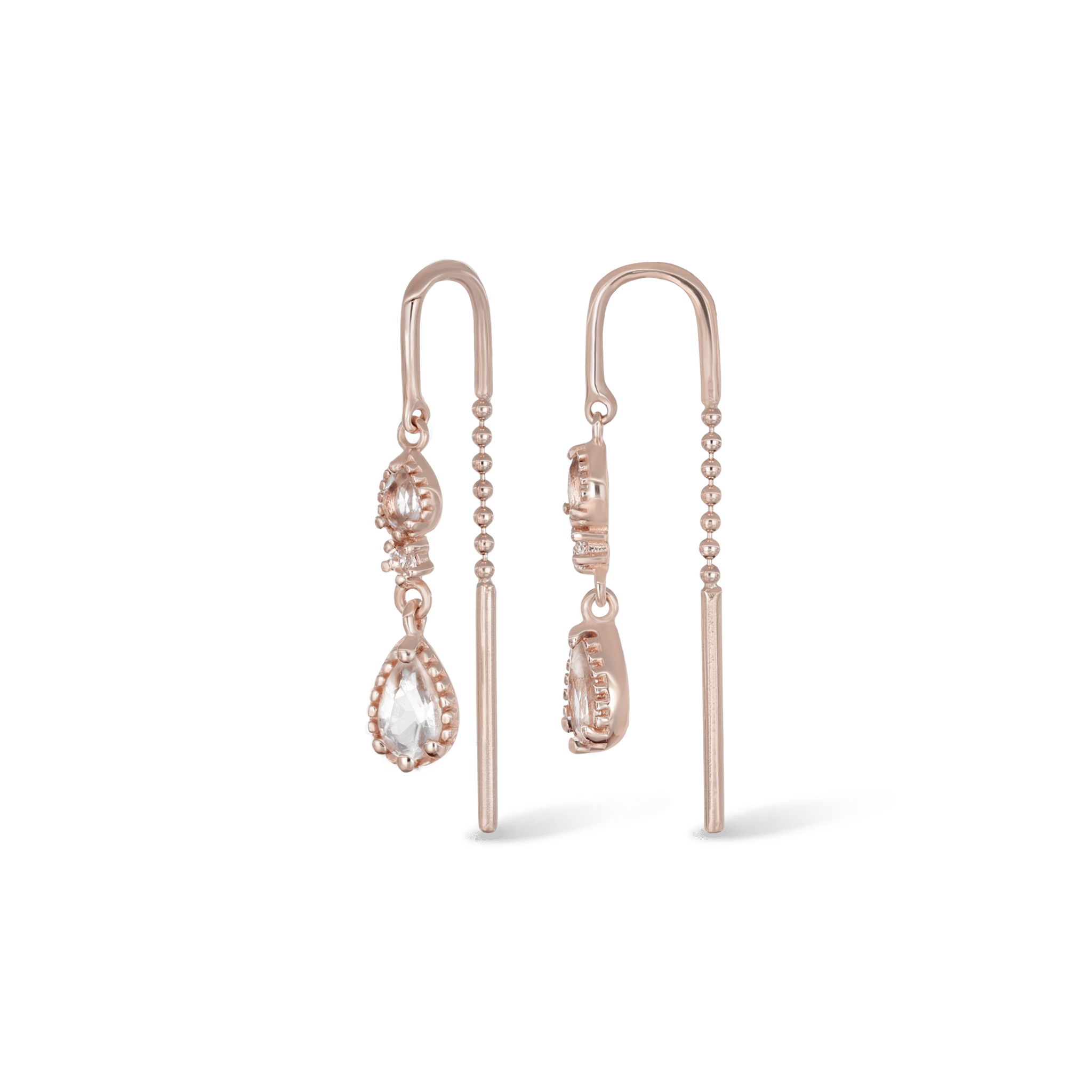 BEATTI Threaders BTE057 • White Topaz Gemstone Threader Earrings BTE057 • White Topaz Gemstone Threader Earrings