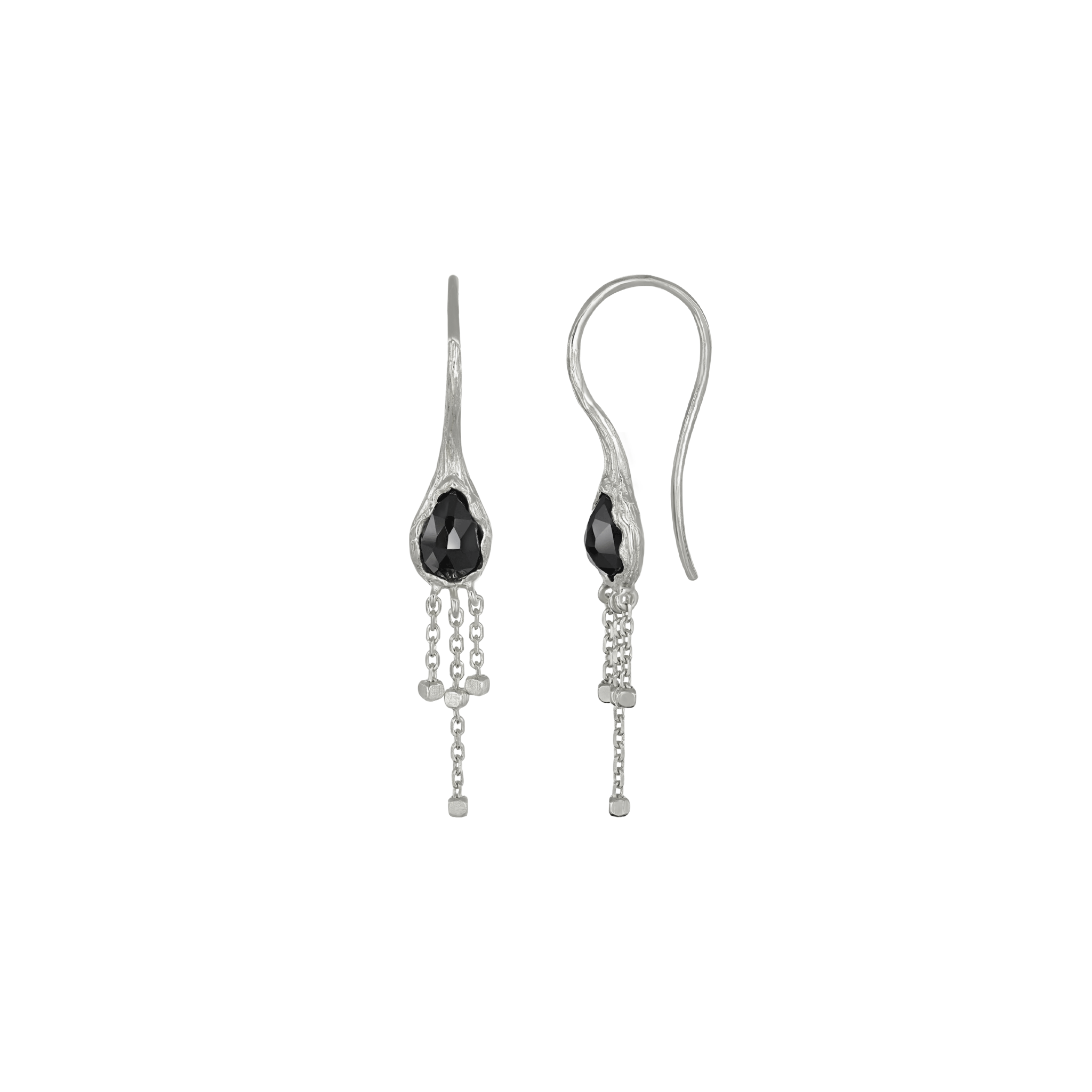 BEATTI Threaders BTE058 • Black Spinel Organic Shape Gemstone Threader Earrings BTE058 • Black Spinel Organic Shape Gemstone Threader Earrings
